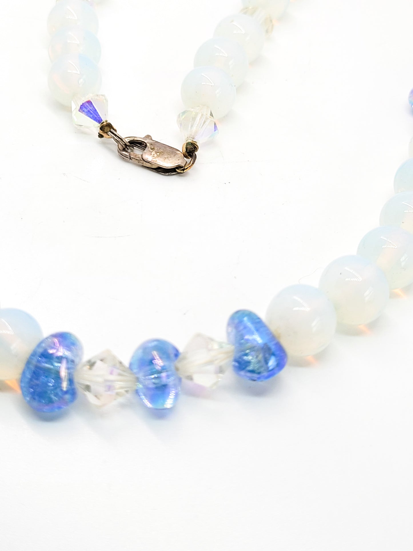 Blue angel aura quartz opalite glass sterling silver beaded necklace