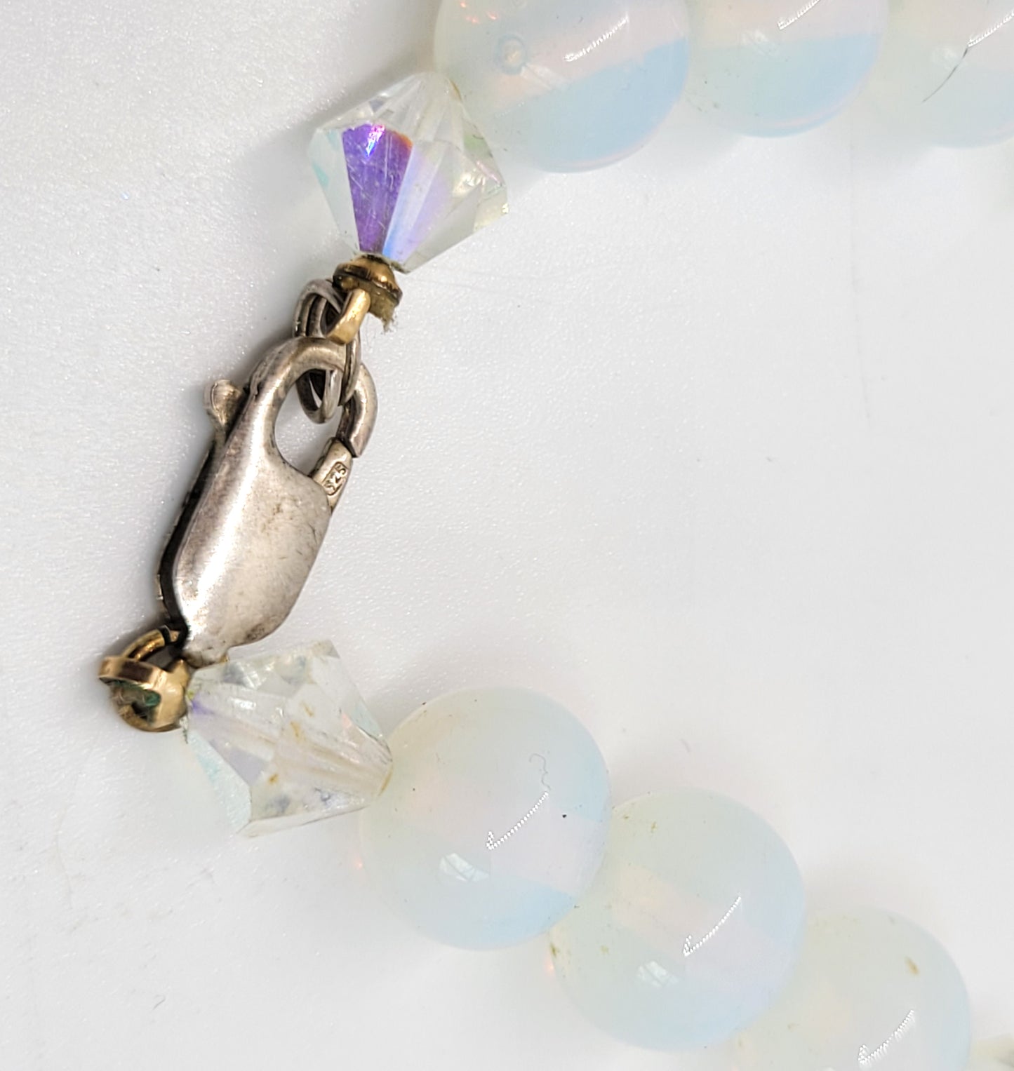 Blue angel aura quartz opalite glass sterling silver beaded necklace