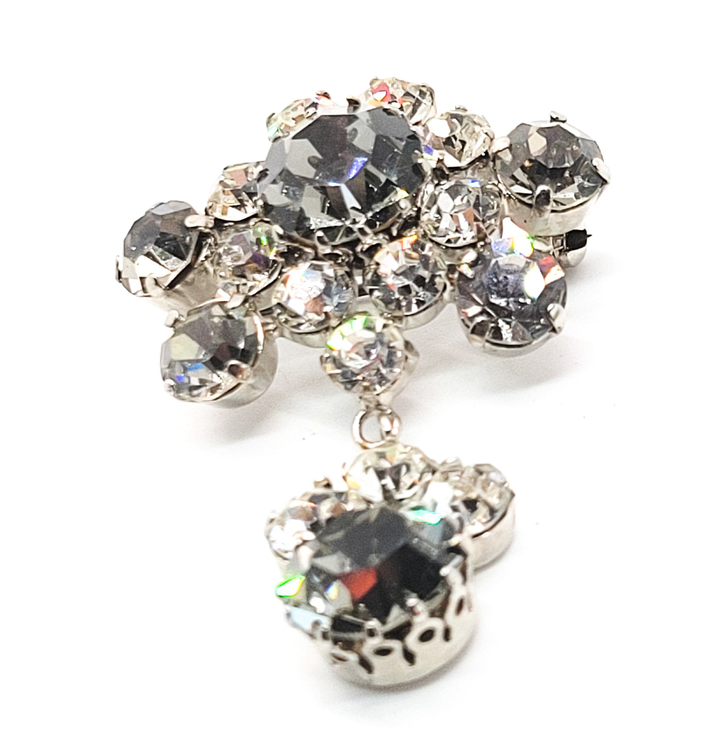 Large dimensional articulated Smokey gray dazzling vintage flower brooch