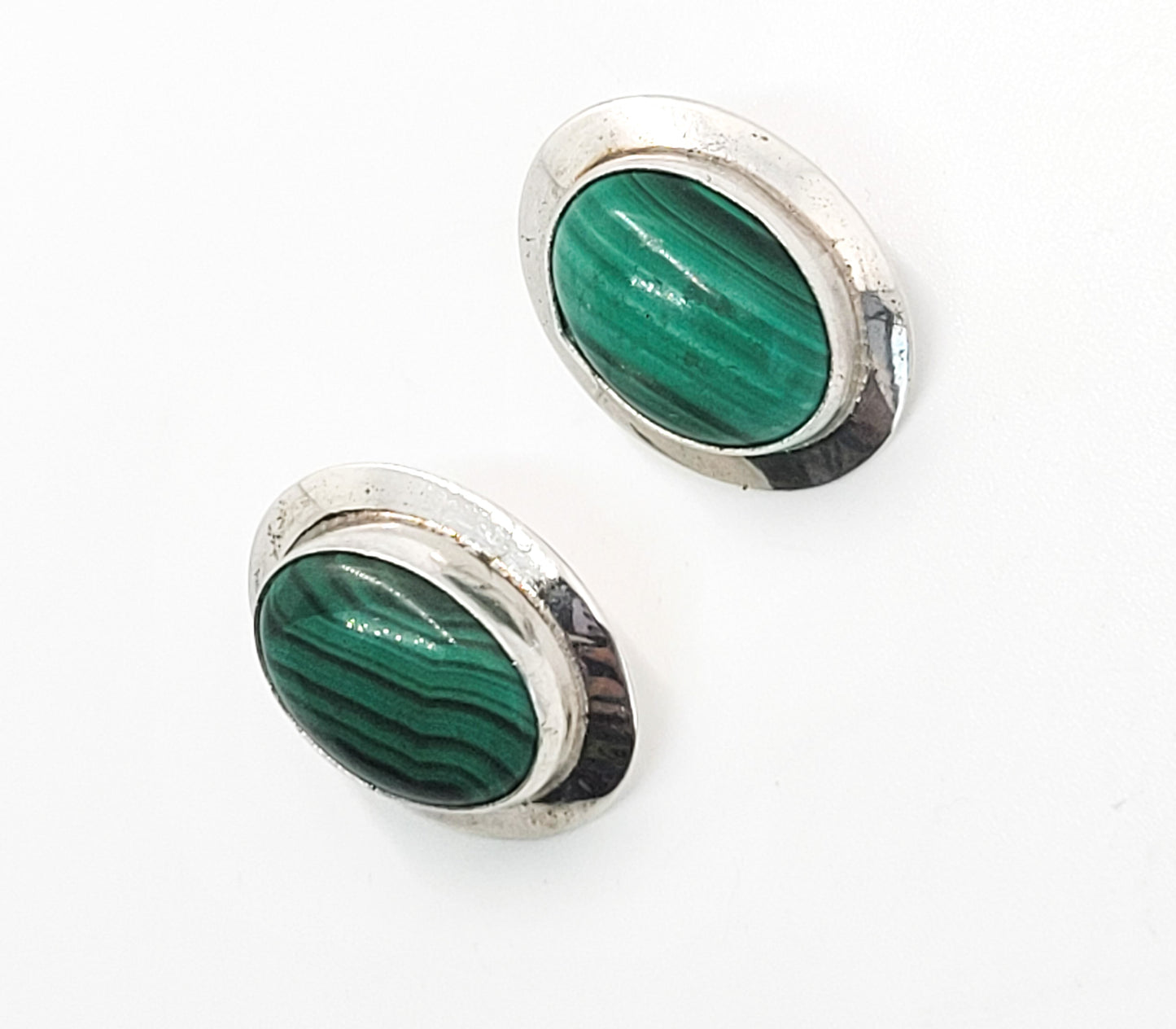 RW Robin Wood Malachite Navajo Native American Sterling silver vintage earrings