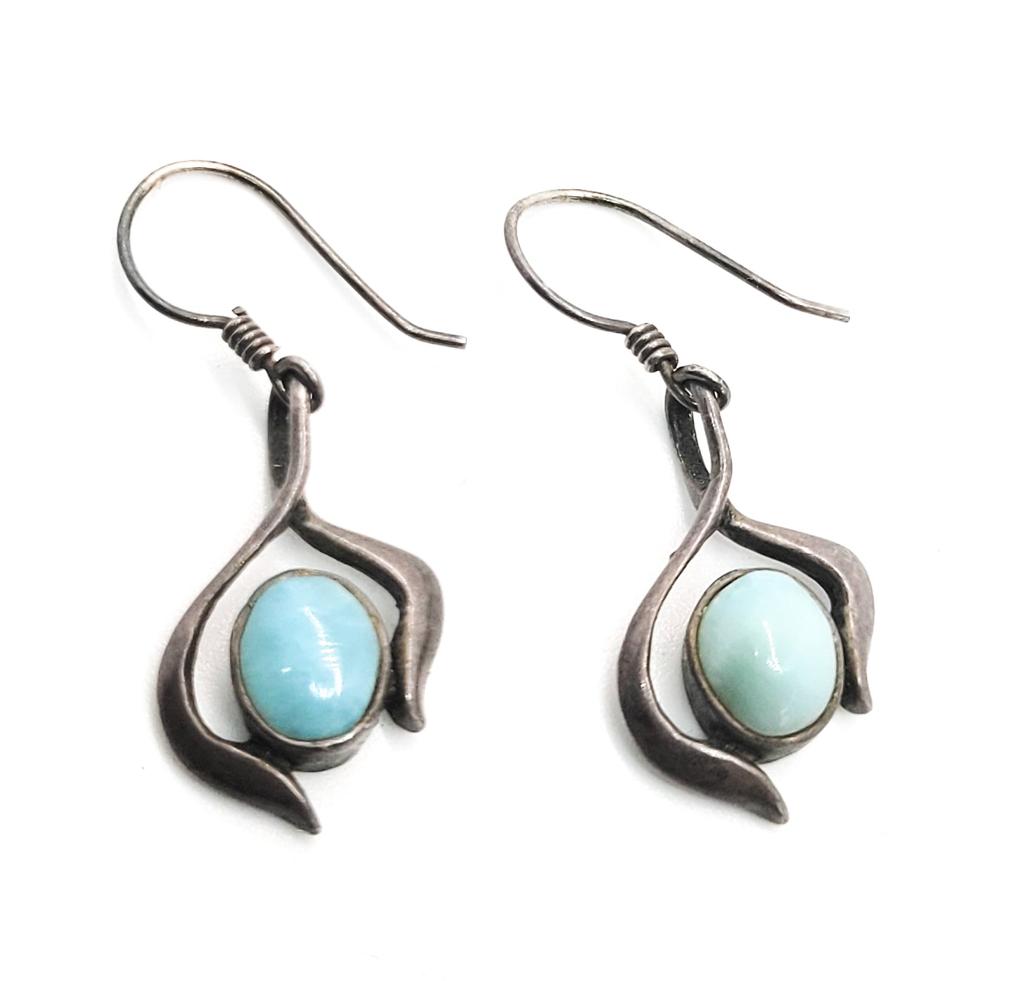 Larimar light blue gemstone sterling silver vintage drop earrings