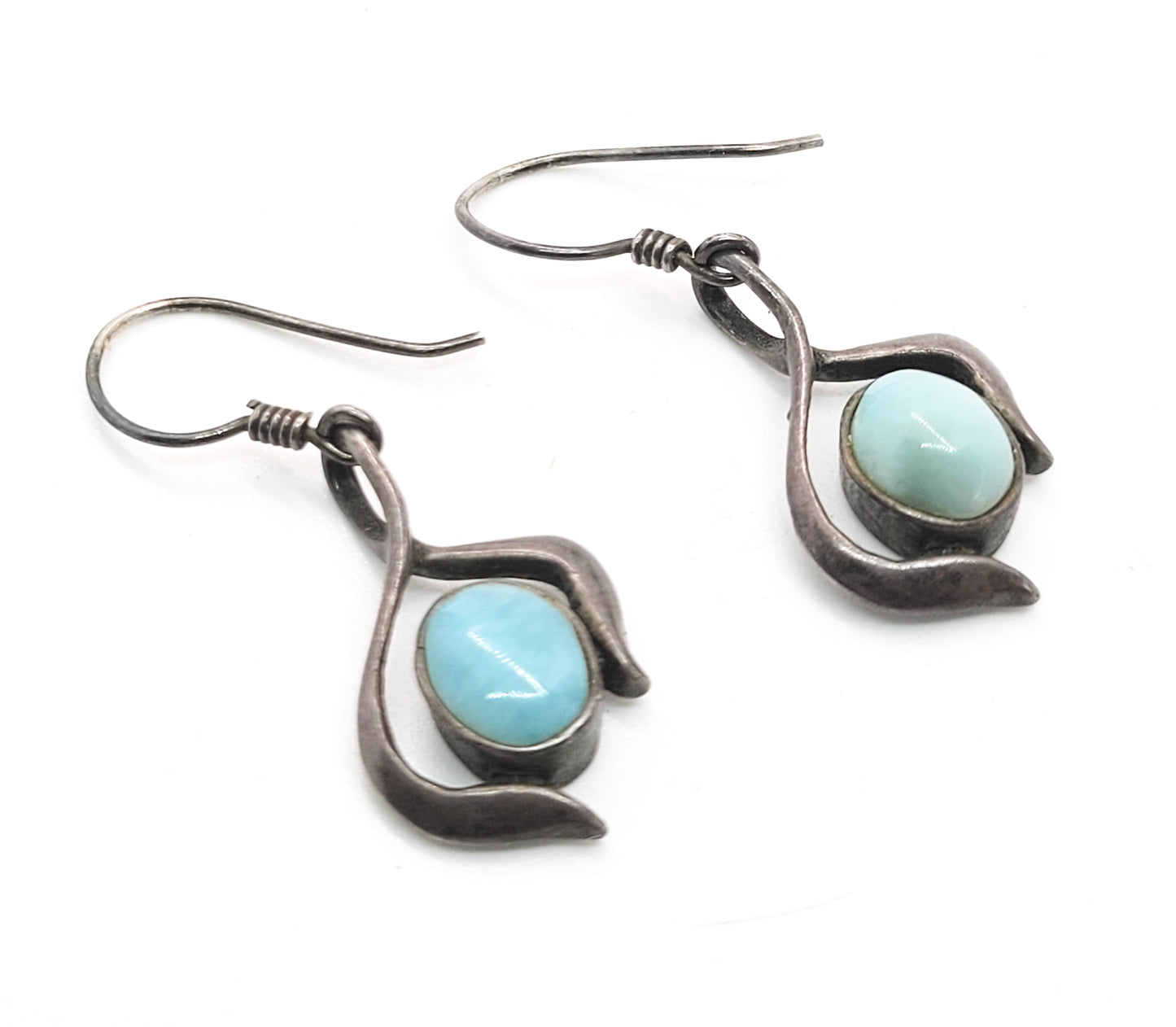 Larimar light blue gemstone sterling silver vintage drop earrings