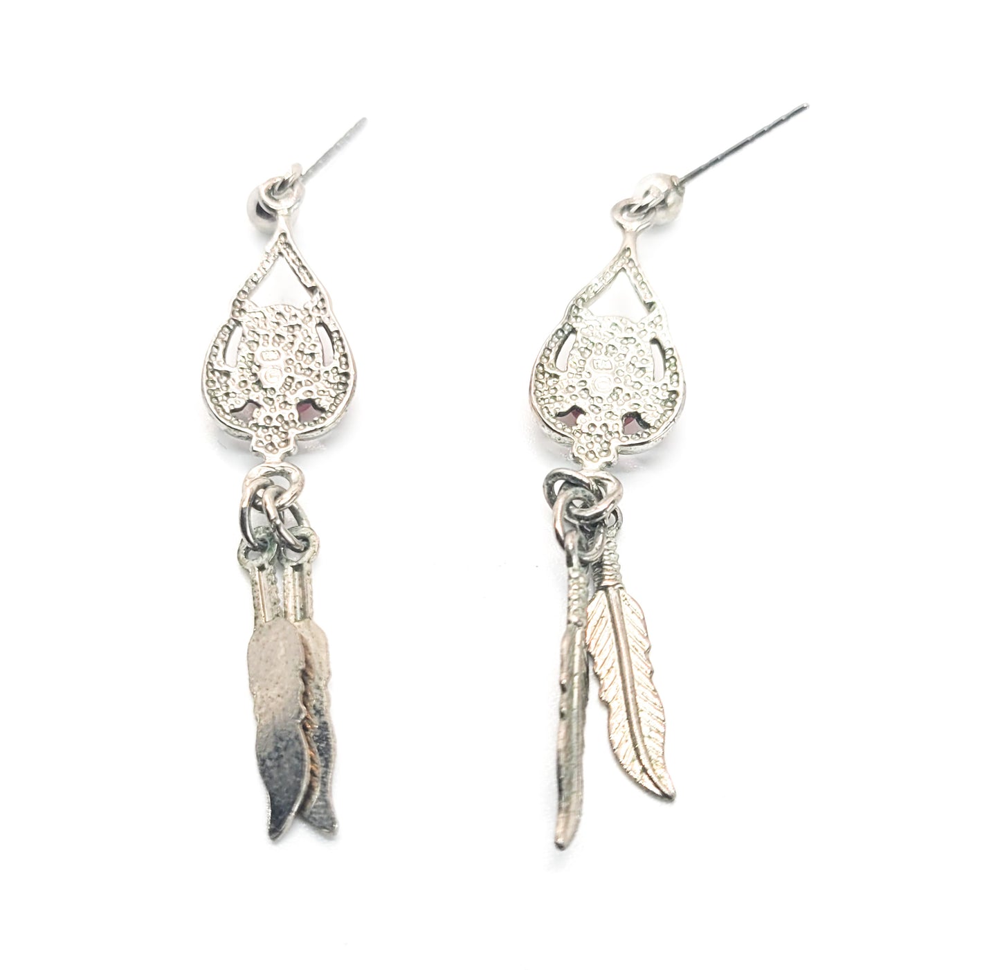 Spiny Oyster Southwestern style sterling silver long drop feather earrings