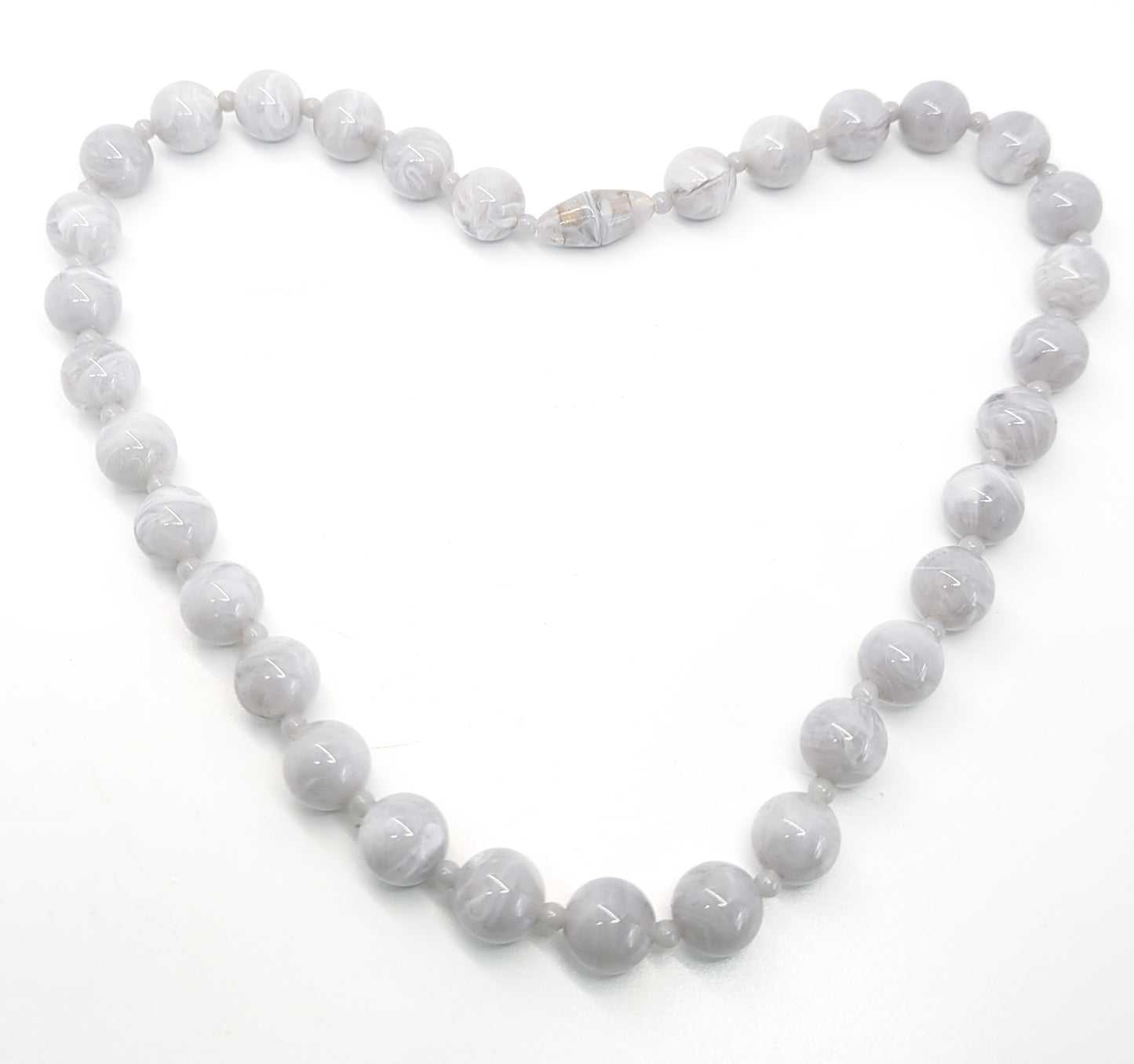 Gray swirl lucite vintage plastic beaded necklace barrel clasp boho