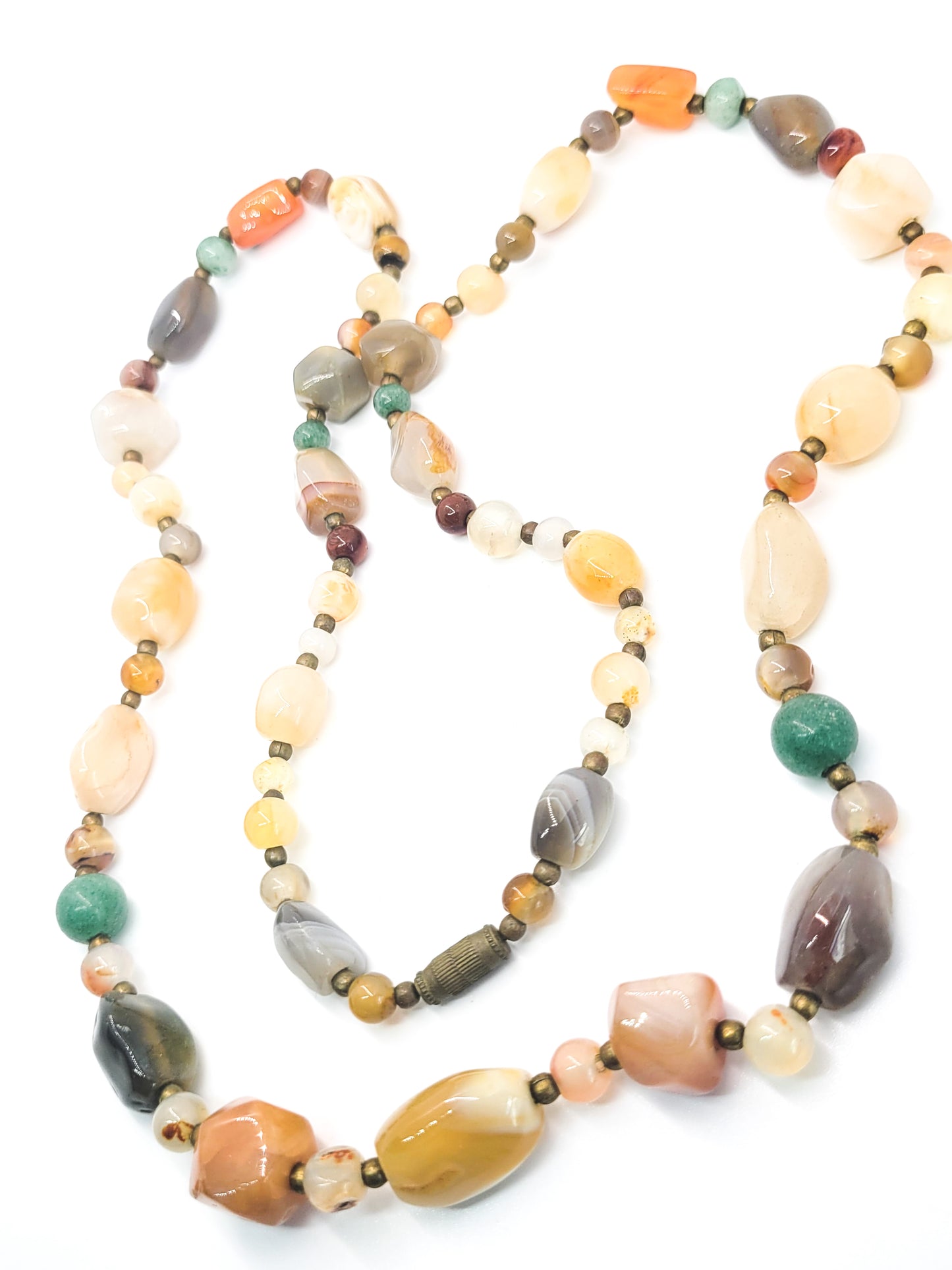 Hobo beaded long gemstone carnelian agate vintage necklace 24 inch