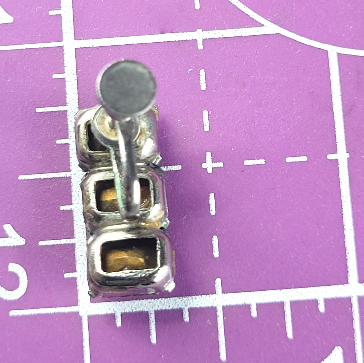 Pink Emerald cut 3 stone vintage mid century screw back earrings