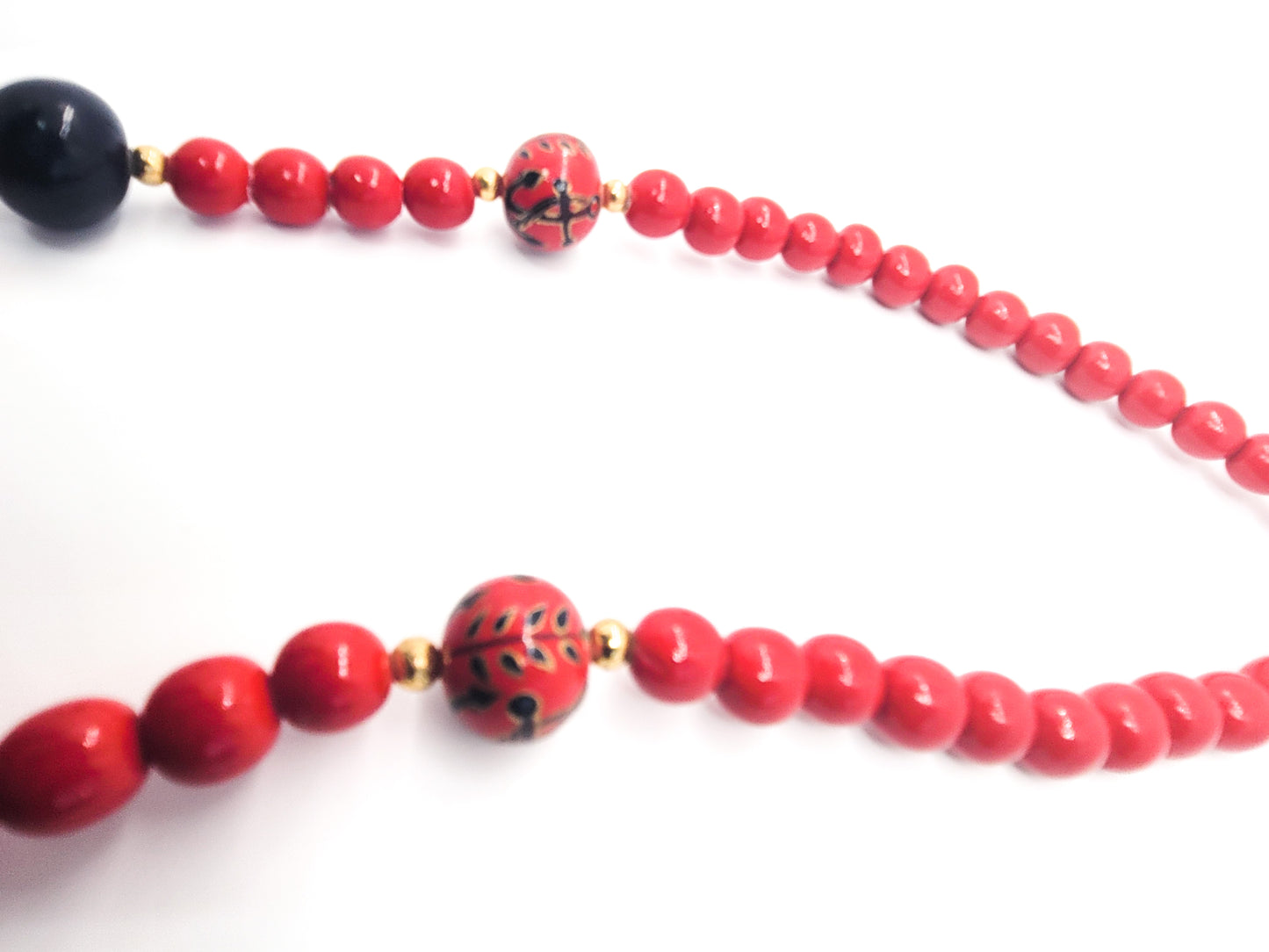 Nautical Anchor Navy and Red painted vintage wooden beaded necklace