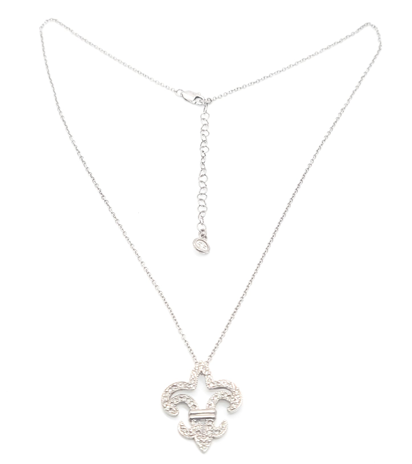 Fleur De Lis CZ cubic Zirconia sterling silver signed pendant necklace