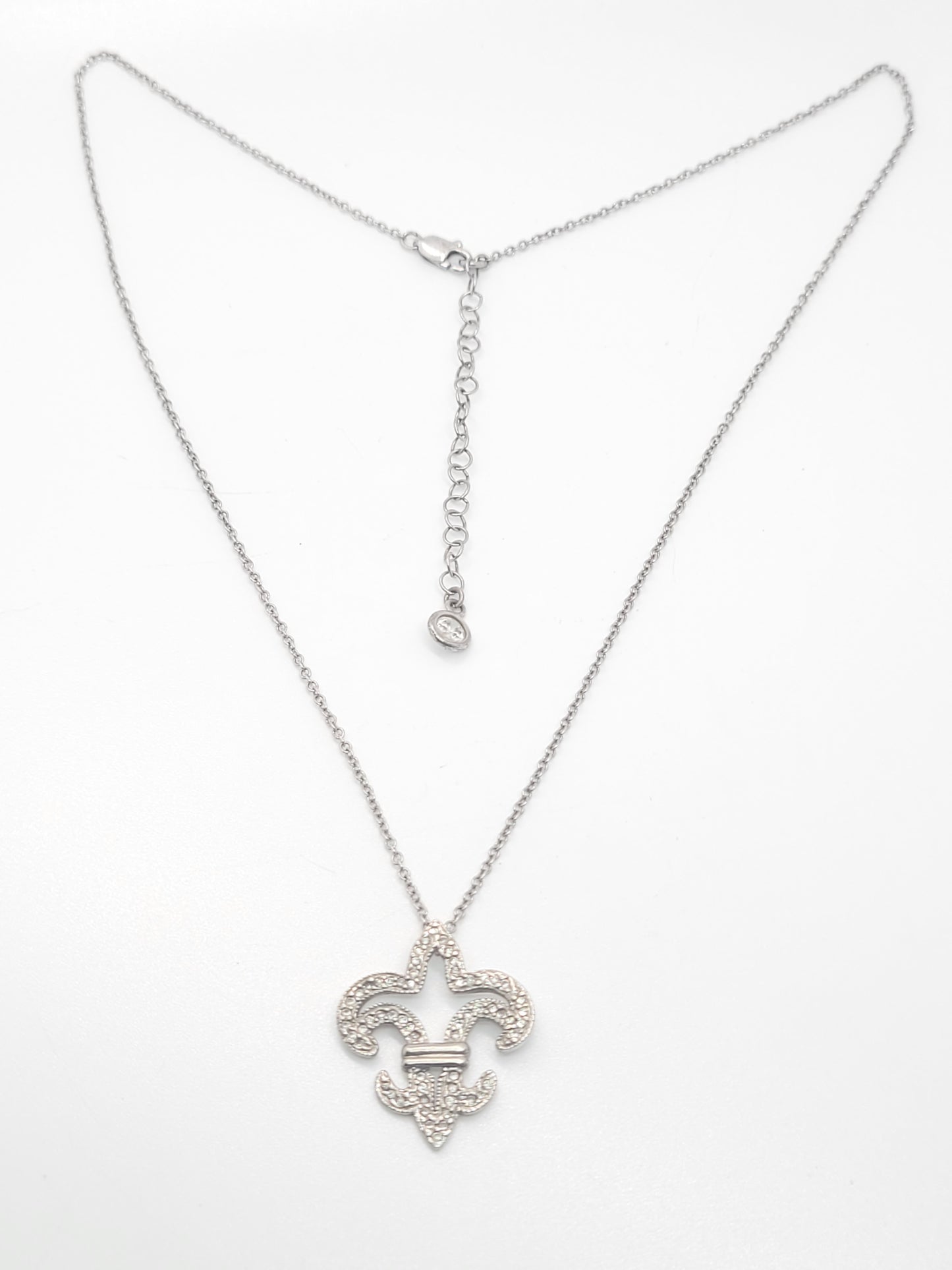 Fleur De Lis CZ cubic Zirconia sterling silver signed pendant necklace
