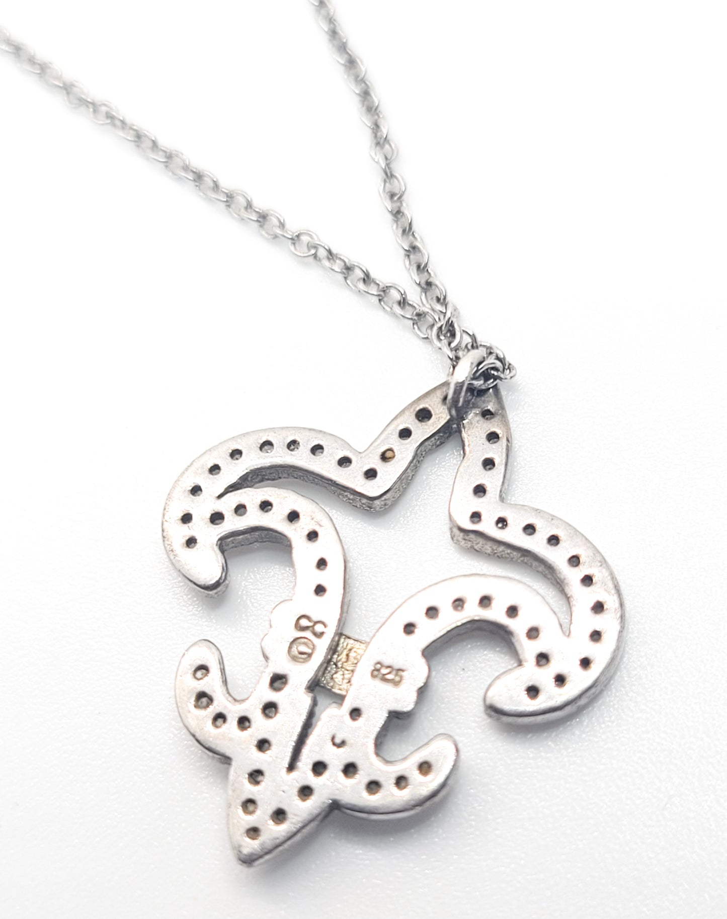 Fleur De Lis CZ cubic Zirconia sterling silver signed pendant necklace