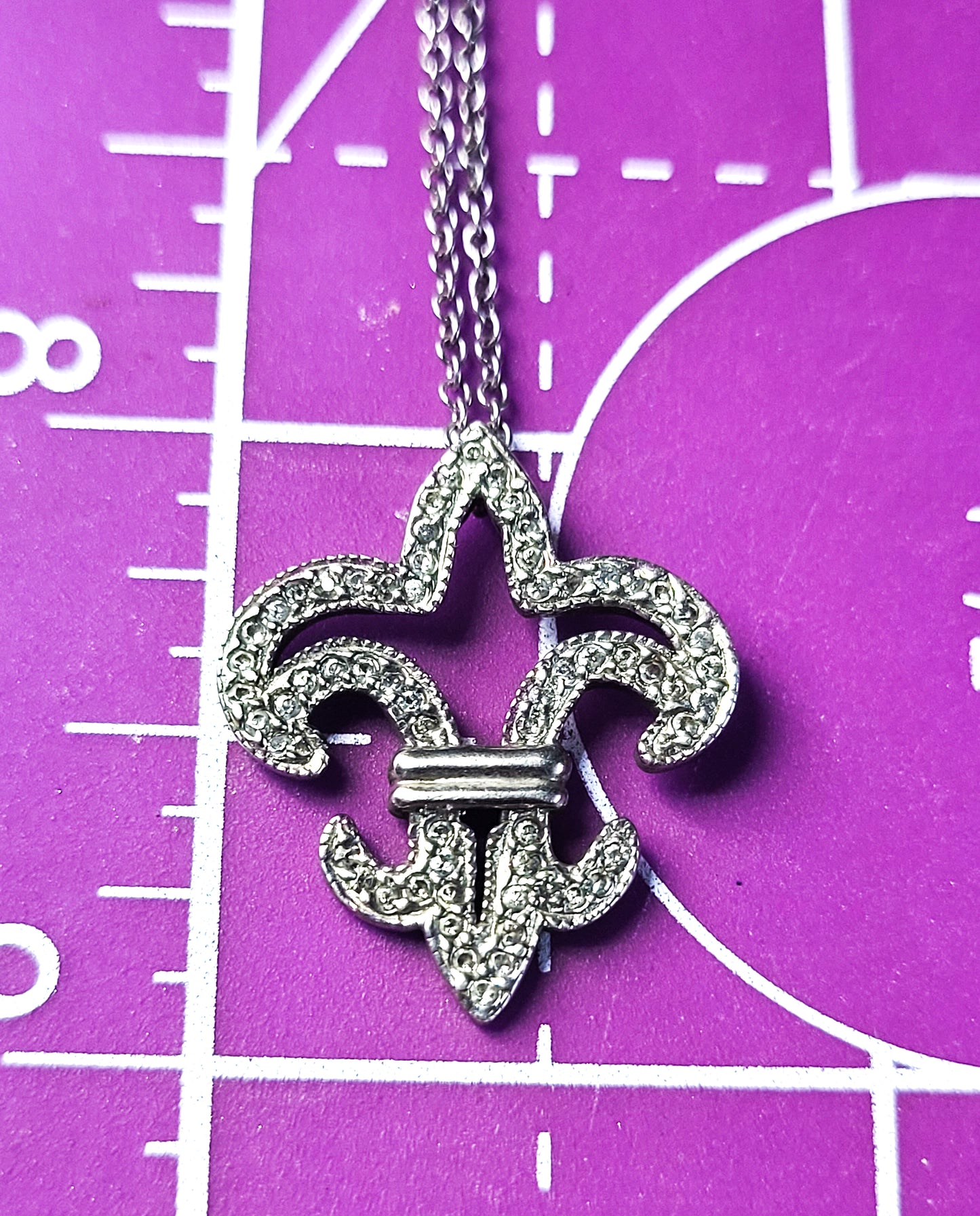 Fleur De Lis CZ cubic Zirconia sterling silver signed pendant necklace