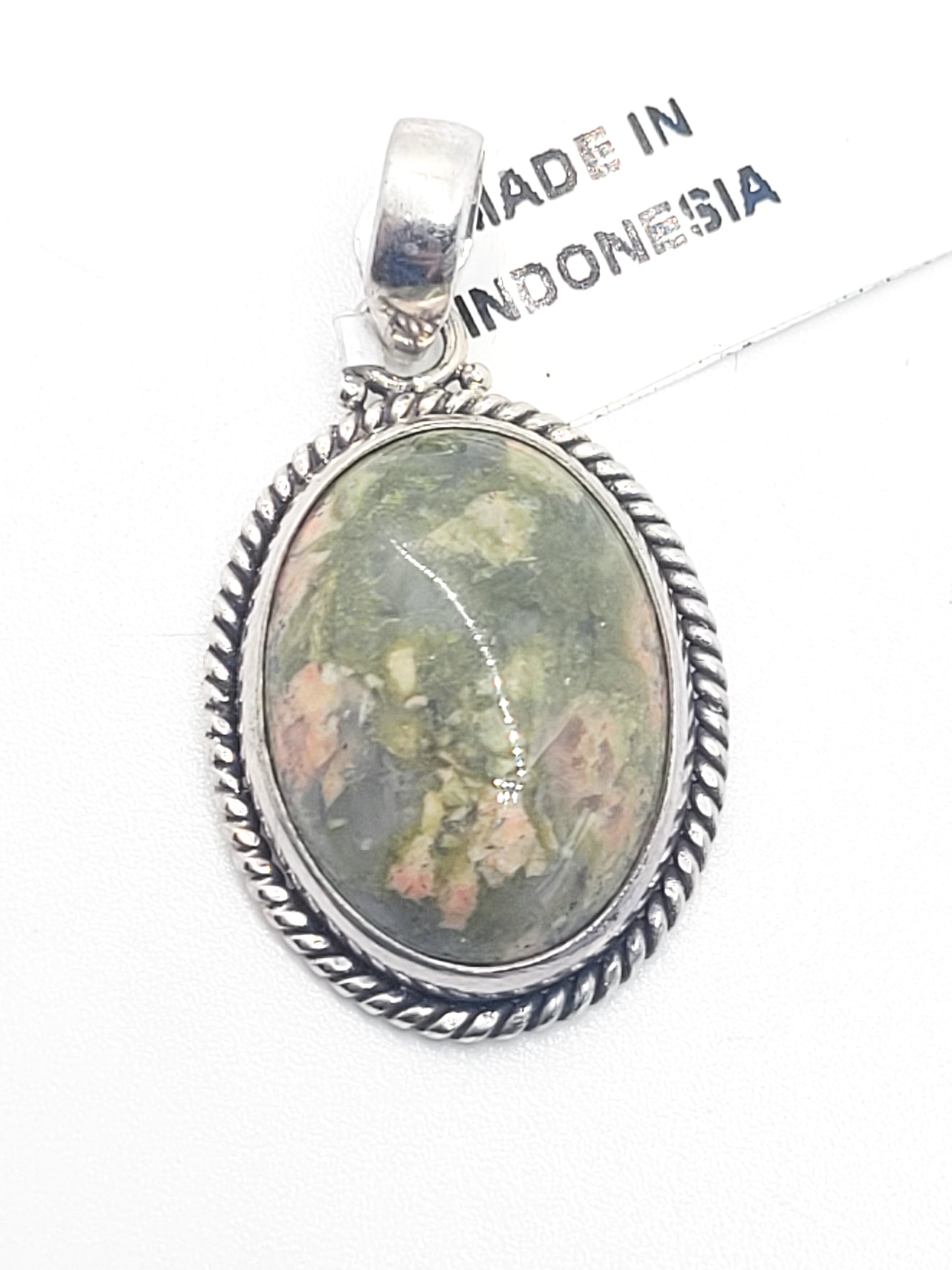 Unakite Green gemstone Balinese sterling silver pendant NWT Indonesia