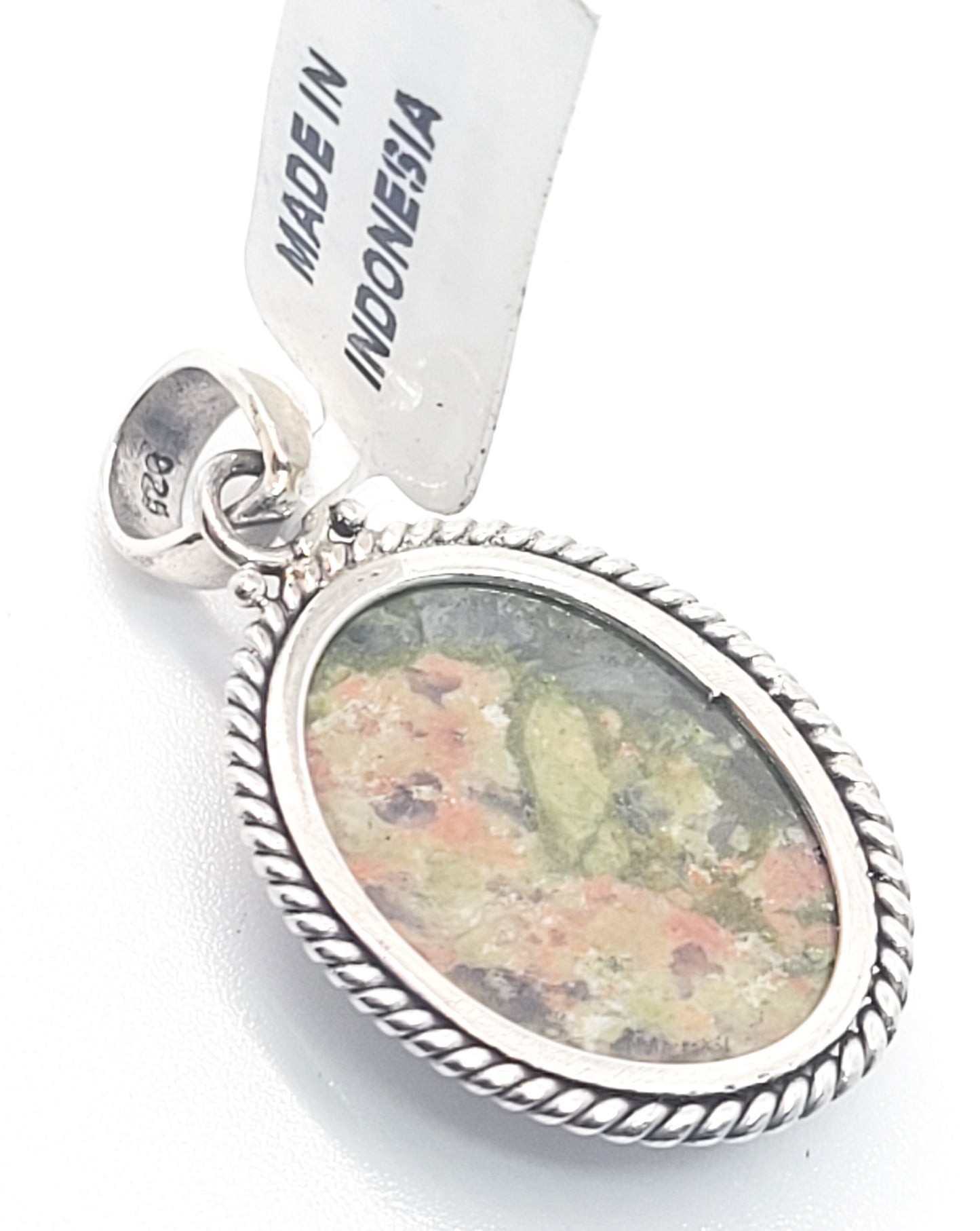 Unakite Green gemstone Balinese sterling silver pendant NWT Indonesia