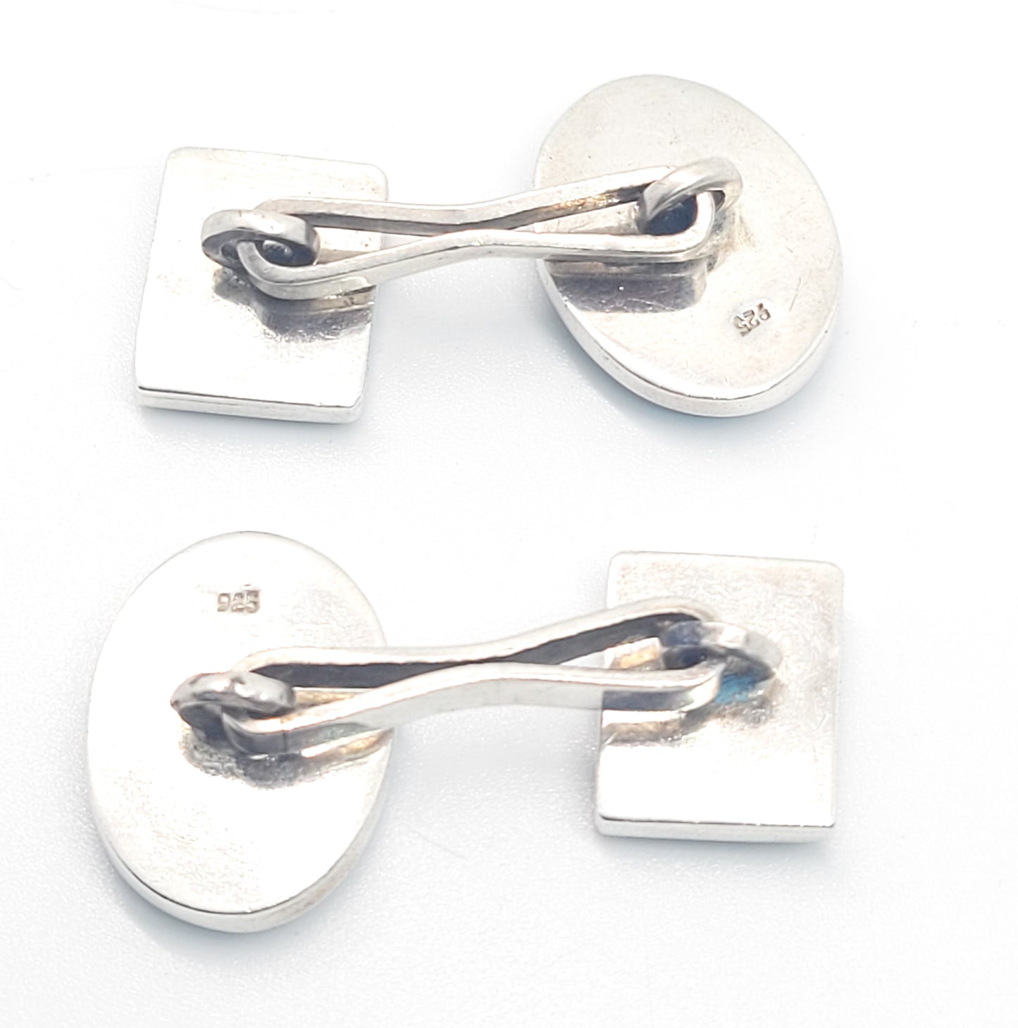 Banded Malachite green gemstone vintage sterling silver cufflinks