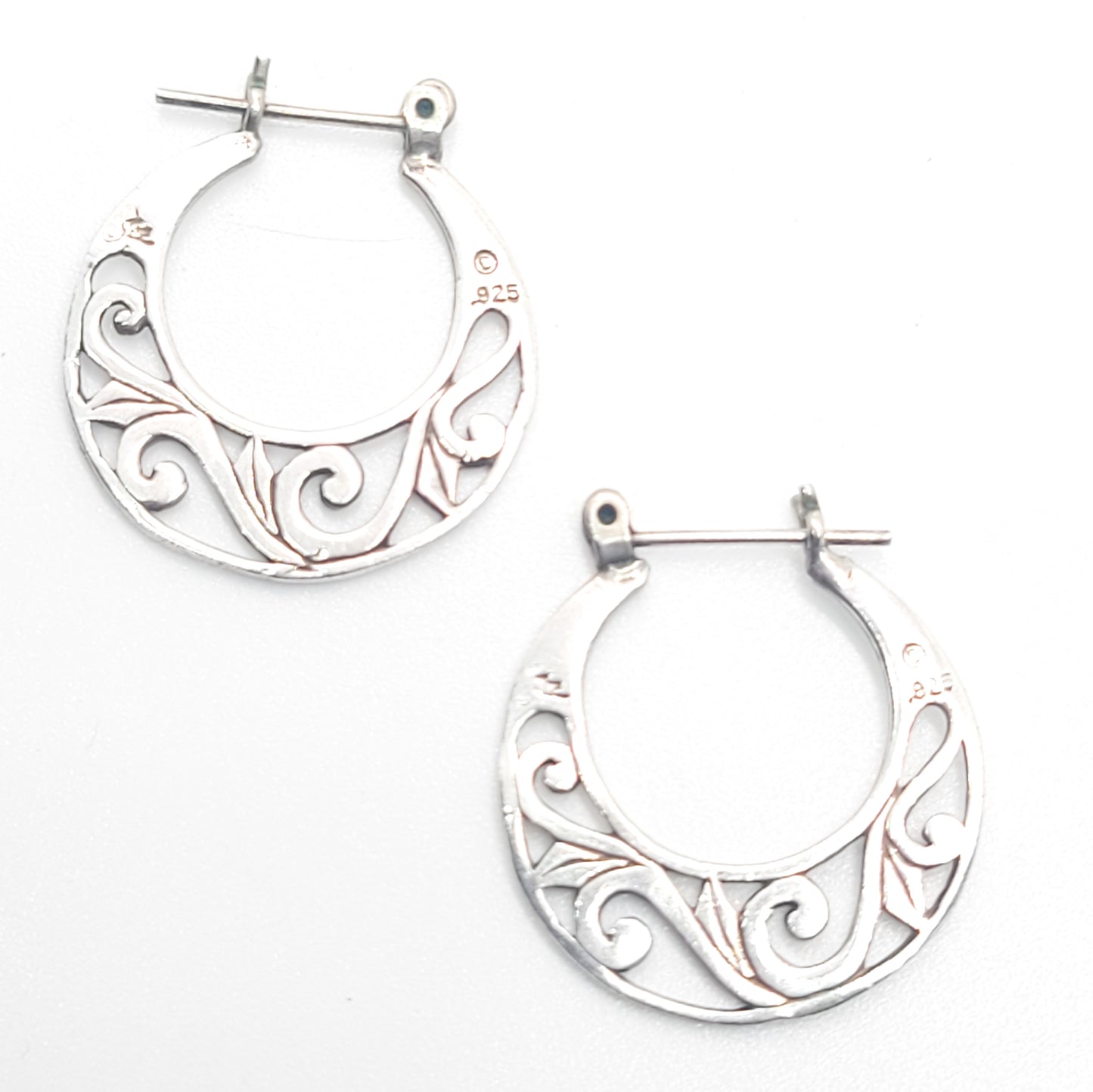 Jezebel retro open work hoop signed vintage sterling silver earrings