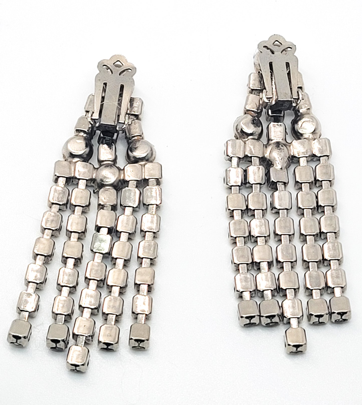 Dazzling clear rhinestone waterfall retro vintage clip on large earrings