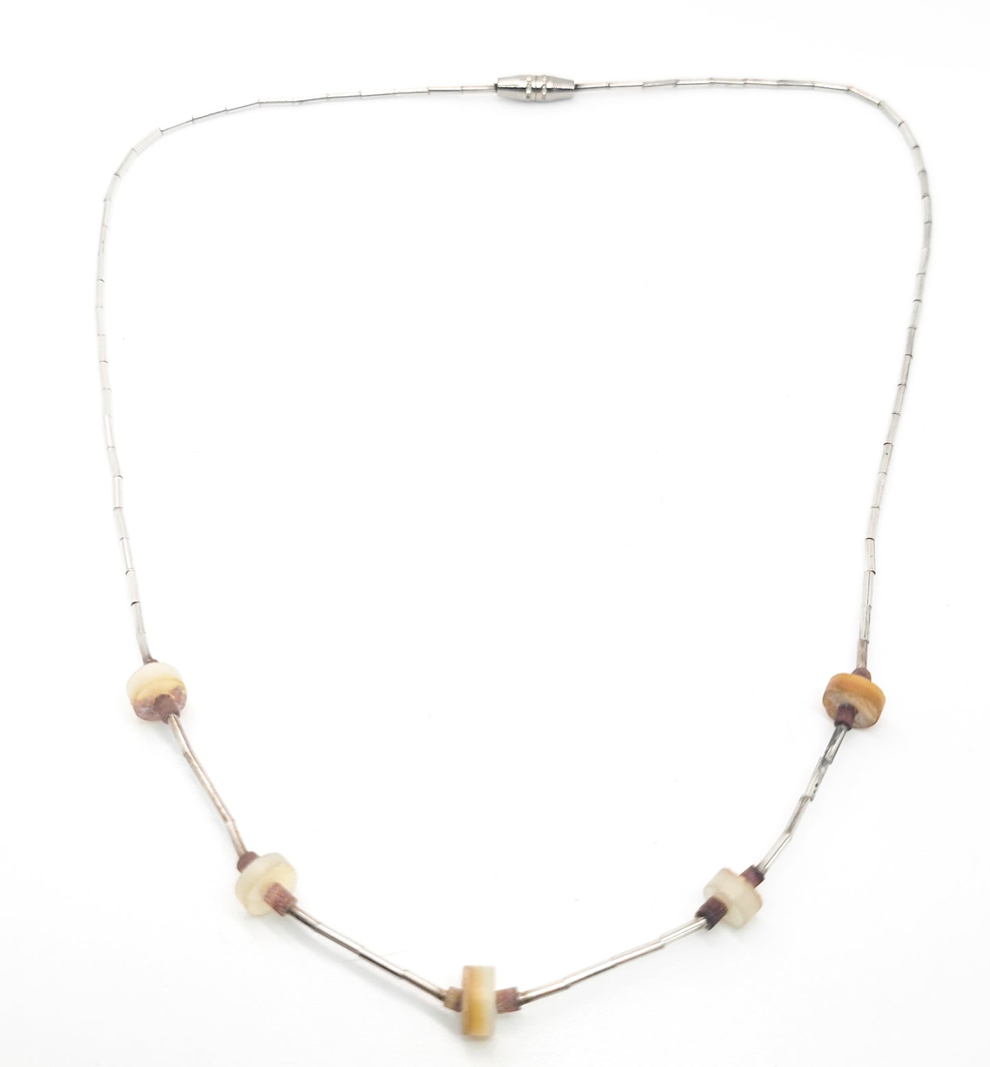 Heishe shell liquid silver sterling silver vintage beaded Southwestern necklace