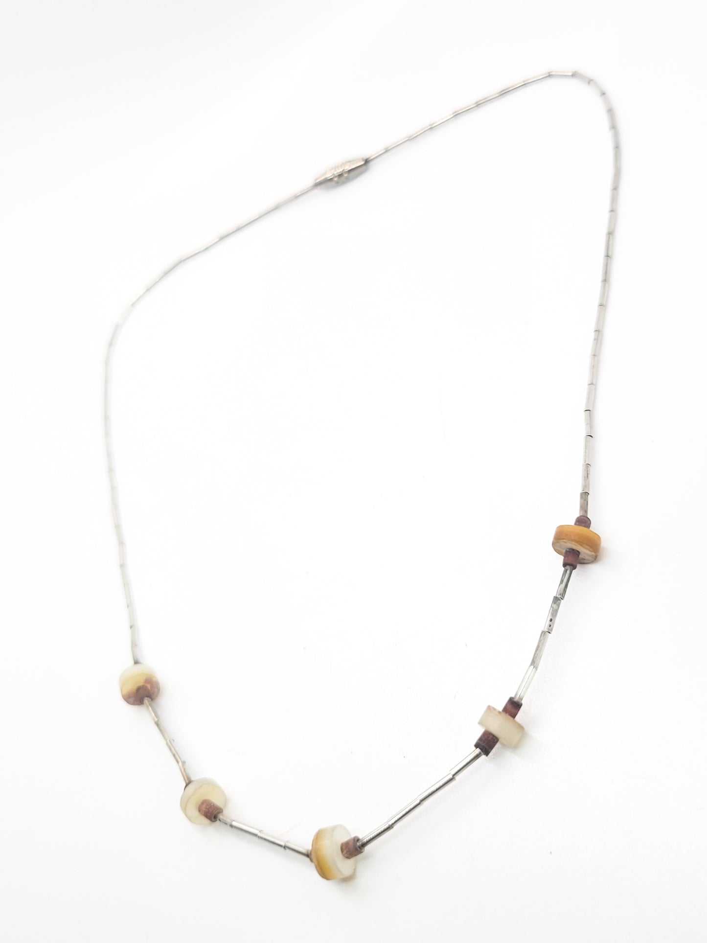 Heishe shell liquid silver sterling silver vintage beaded Southwestern necklace