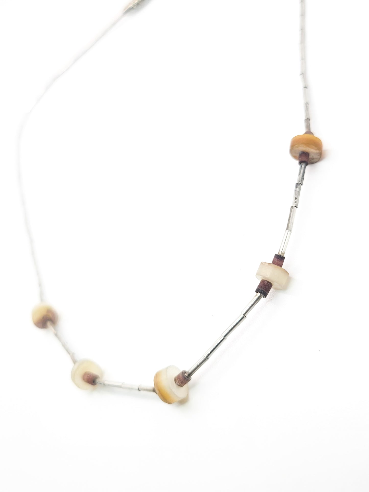 Heishe shell liquid silver sterling silver vintage beaded Southwestern necklace