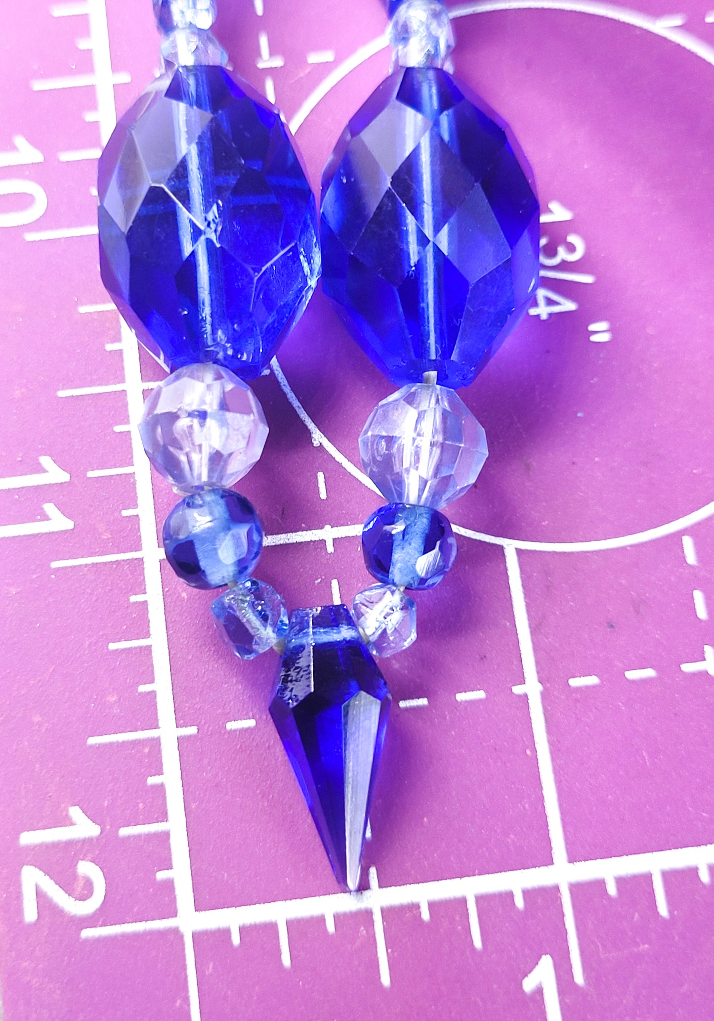 Art Deco Blue Art glass faceted lead crystal vintage beaded necklace