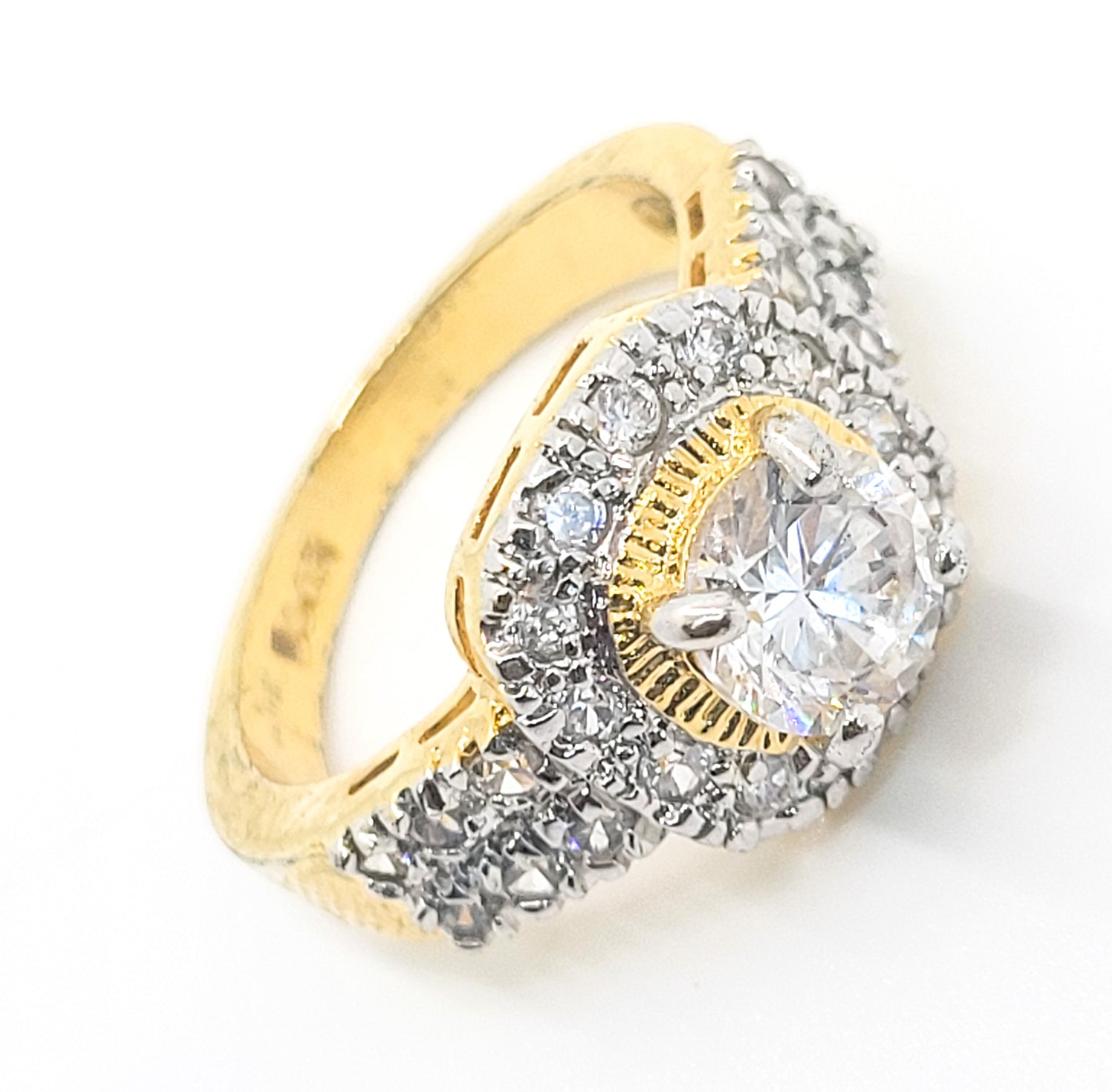 EDCO yellow gold plated Halo CZ cubic Zirconia large cocktail ring size 8.5