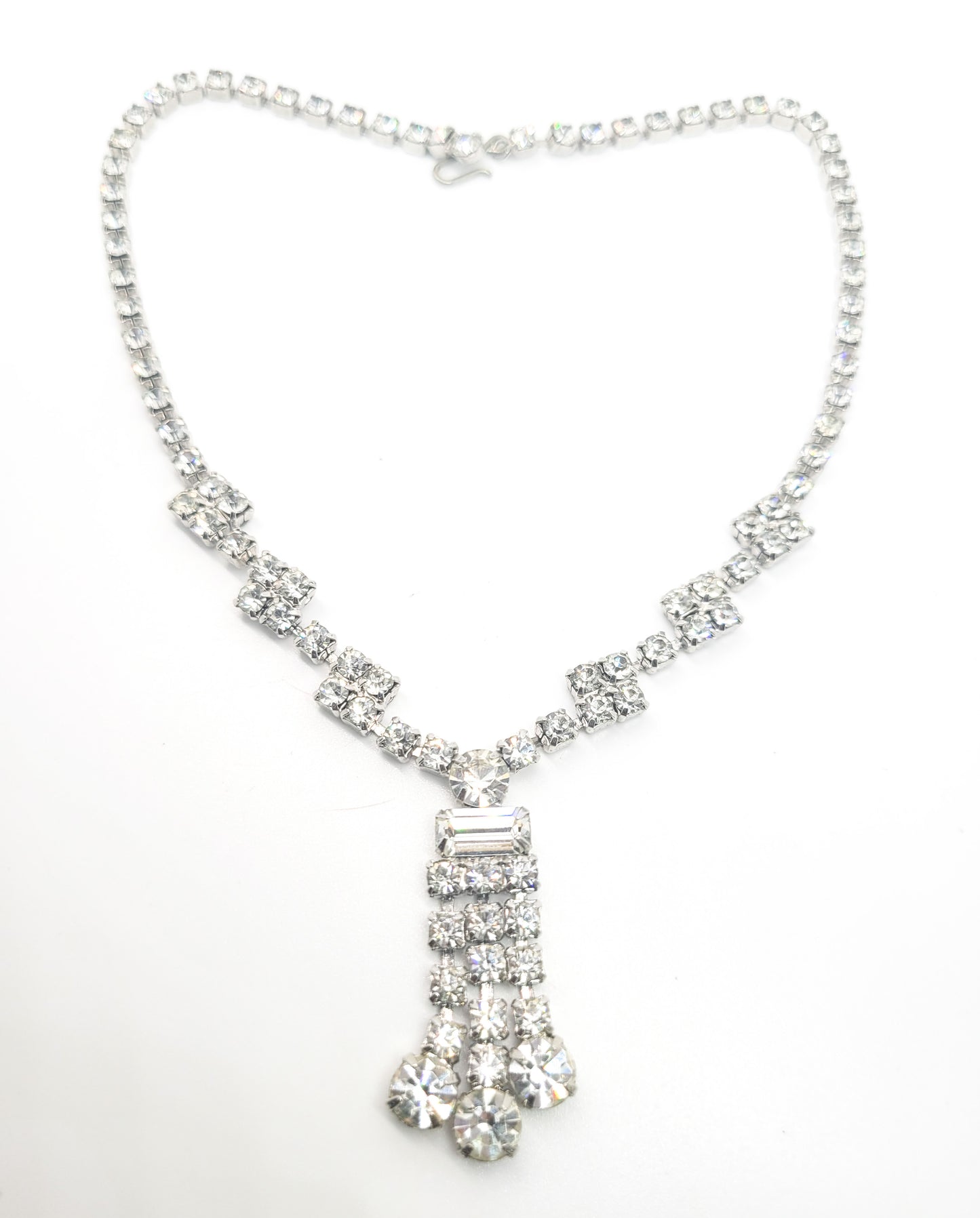 Bright sparkling waterfall chandelier vintage clear rhinestone choker necklace