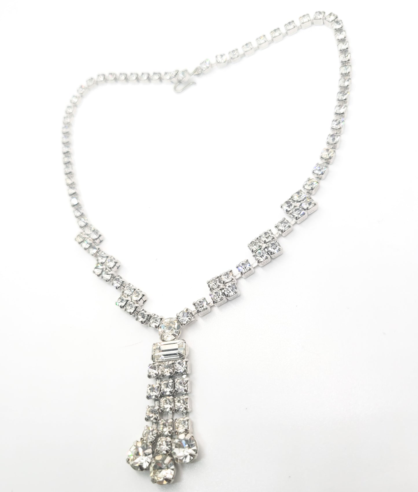 Bright sparkling waterfall chandelier vintage clear rhinestone choker necklace