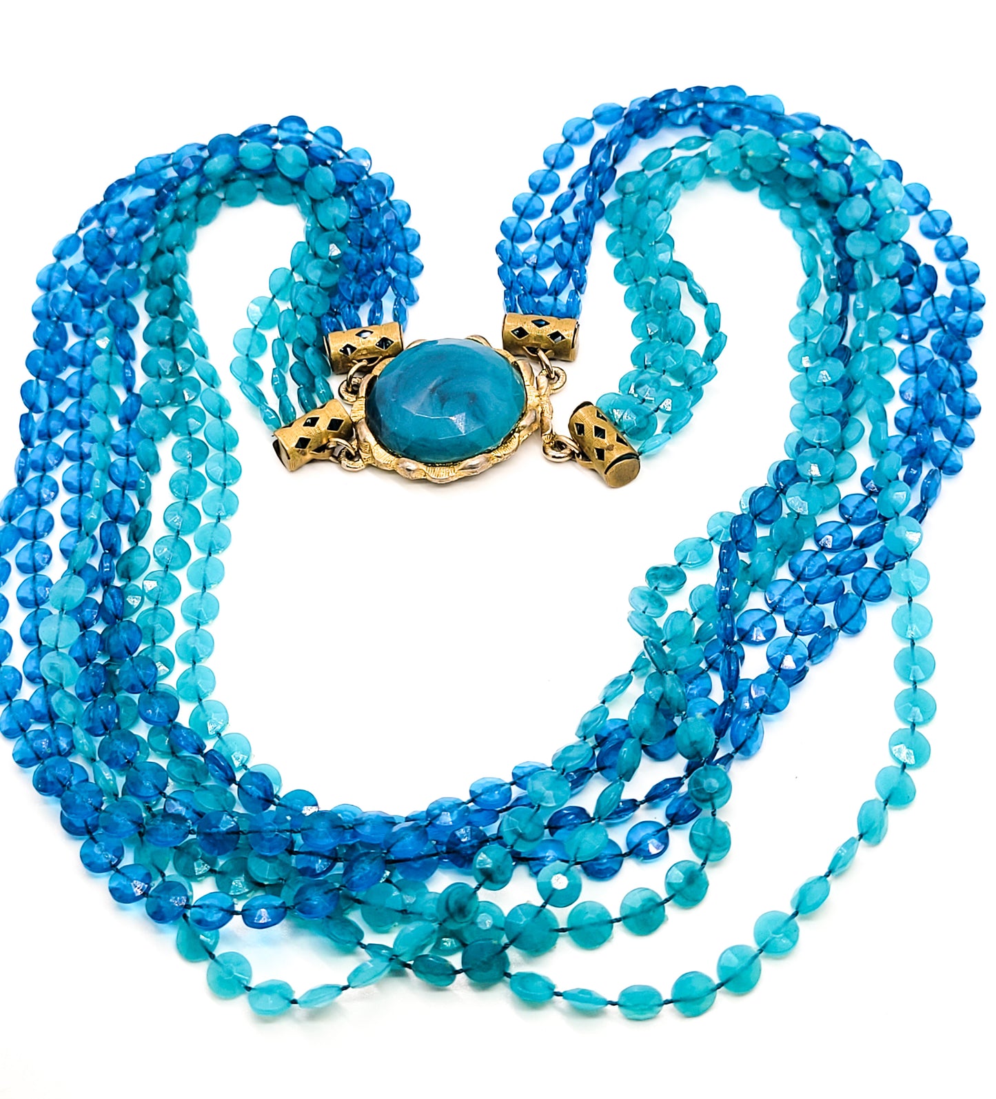 Baby blue 8 strand vintage large blue plastic statement necklace