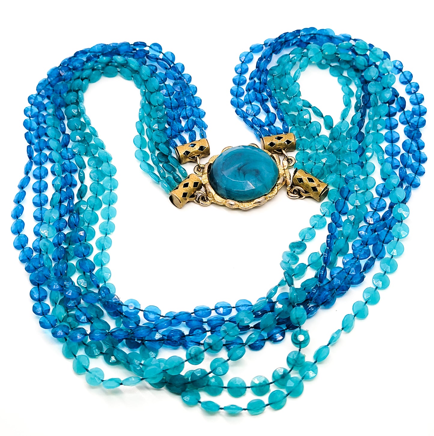 Baby blue 8 strand vintage large blue plastic statement necklace