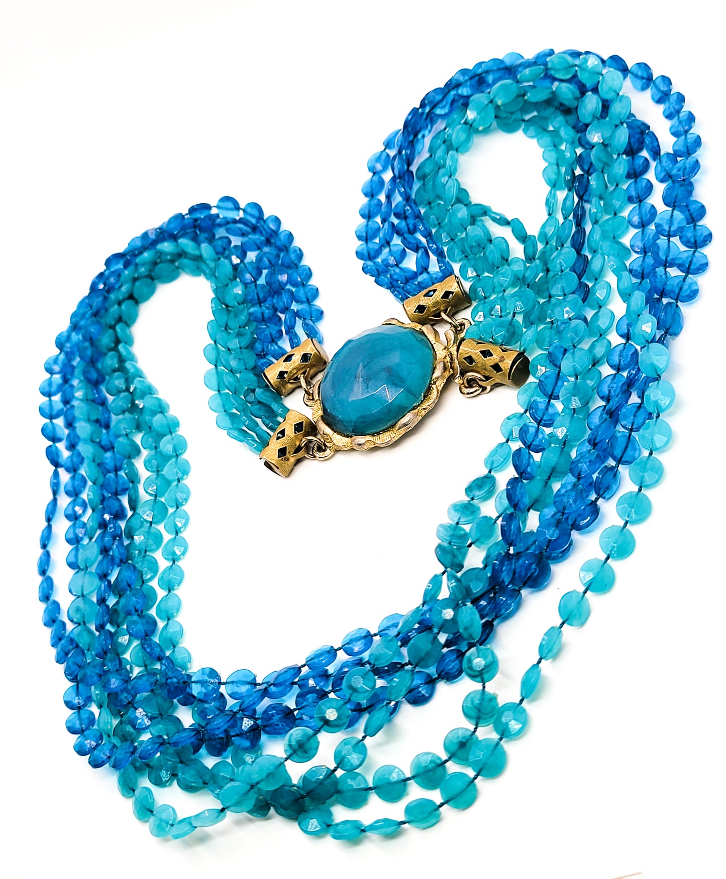 Baby blue 8 strand vintage large blue plastic statement necklace