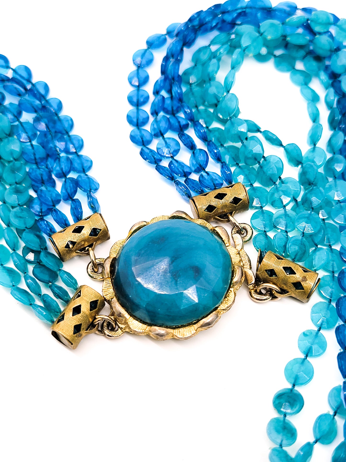 Baby blue 8 strand vintage large blue plastic statement necklace