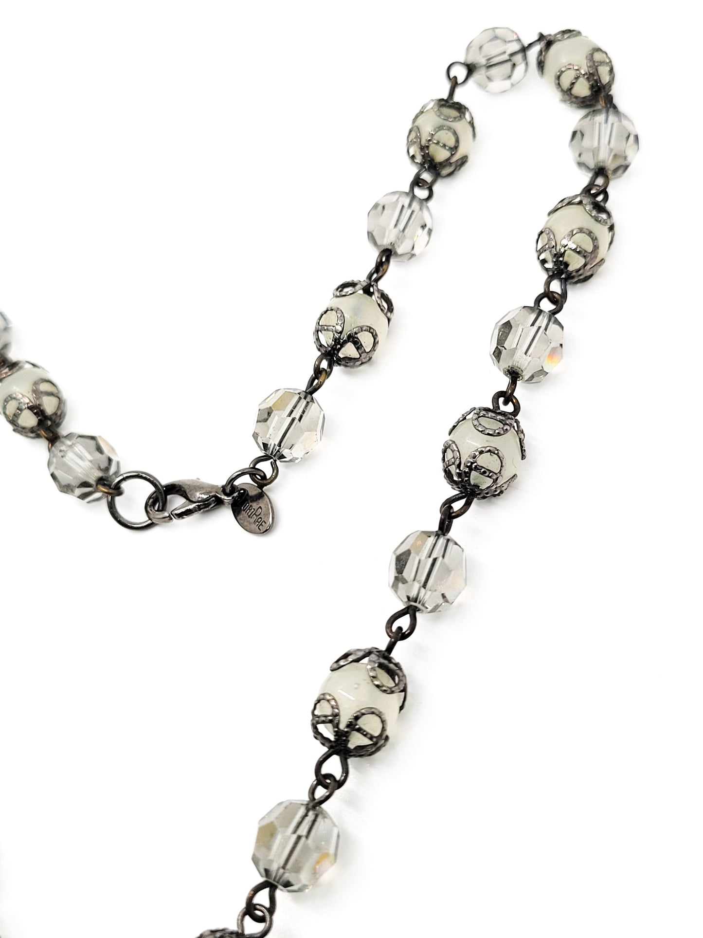 Lori Rae frosted gun metal and gray silver toned Y lariat beaded necklace