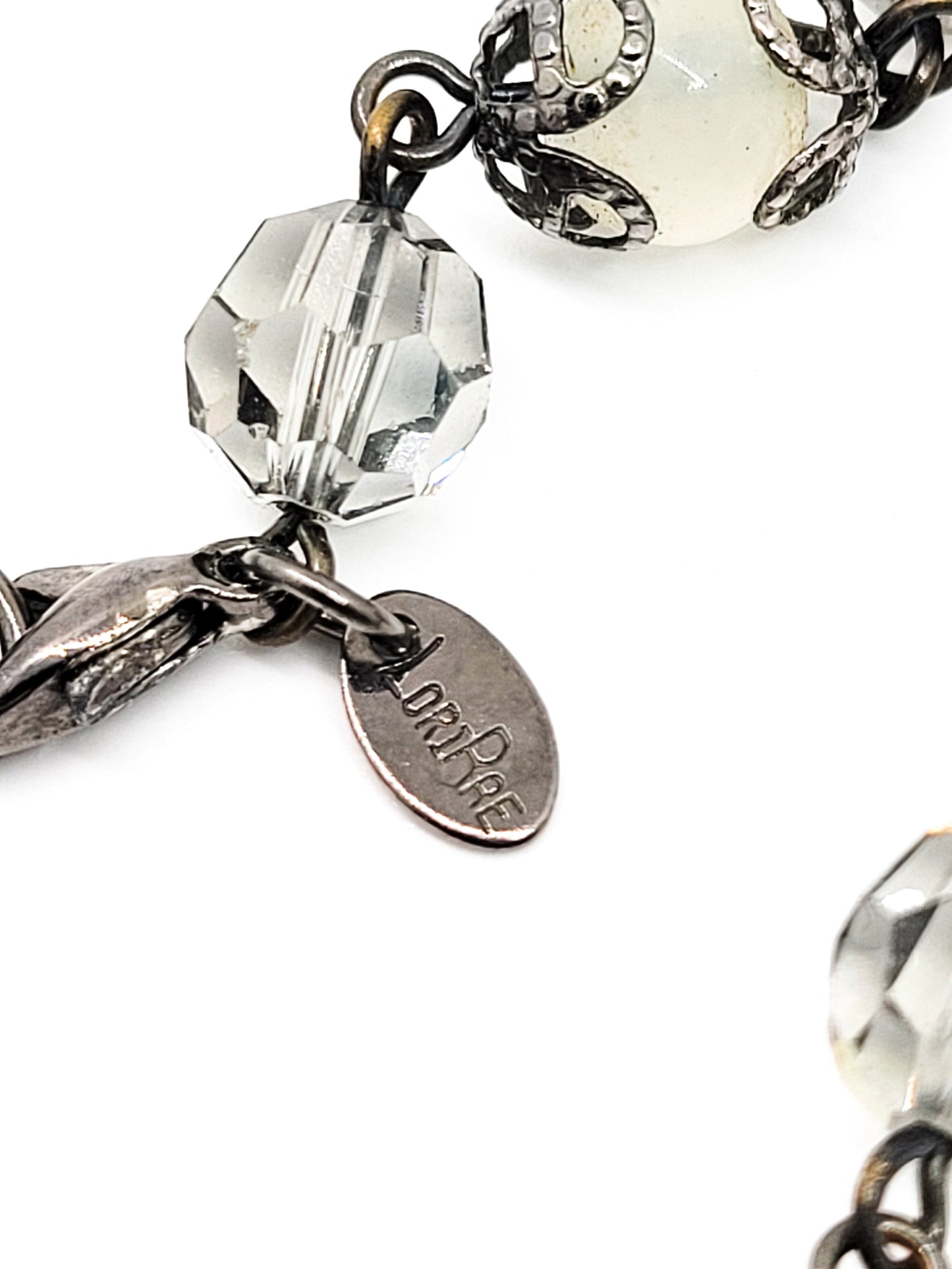 Lori Rae frosted gun metal and gray silver toned Y lariat beaded necklace