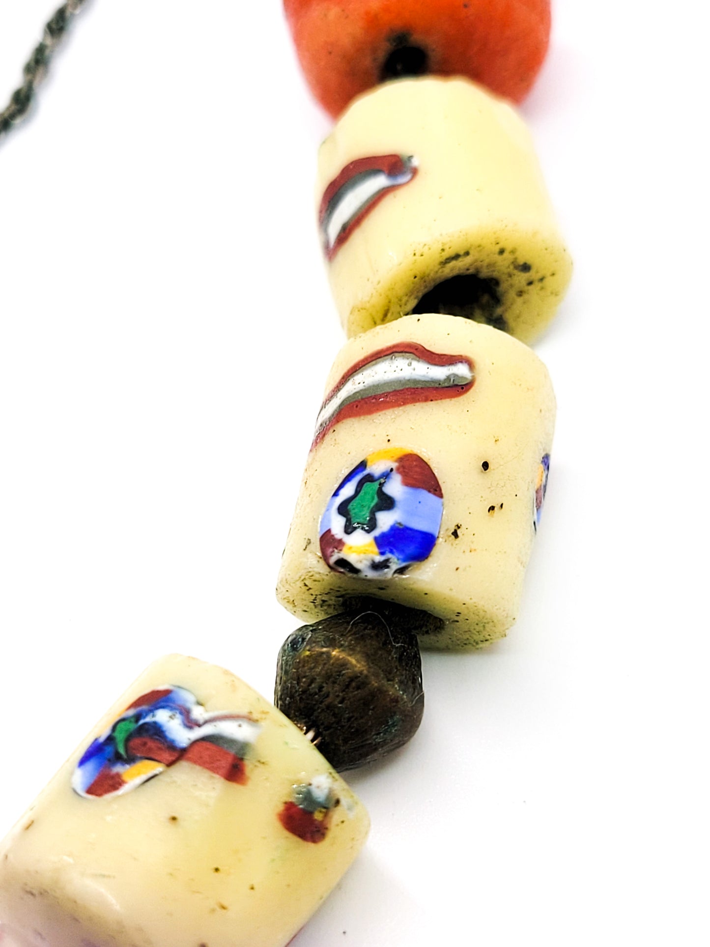 African trade beads antique Venetian Murano Millefiori glass beaded necklace