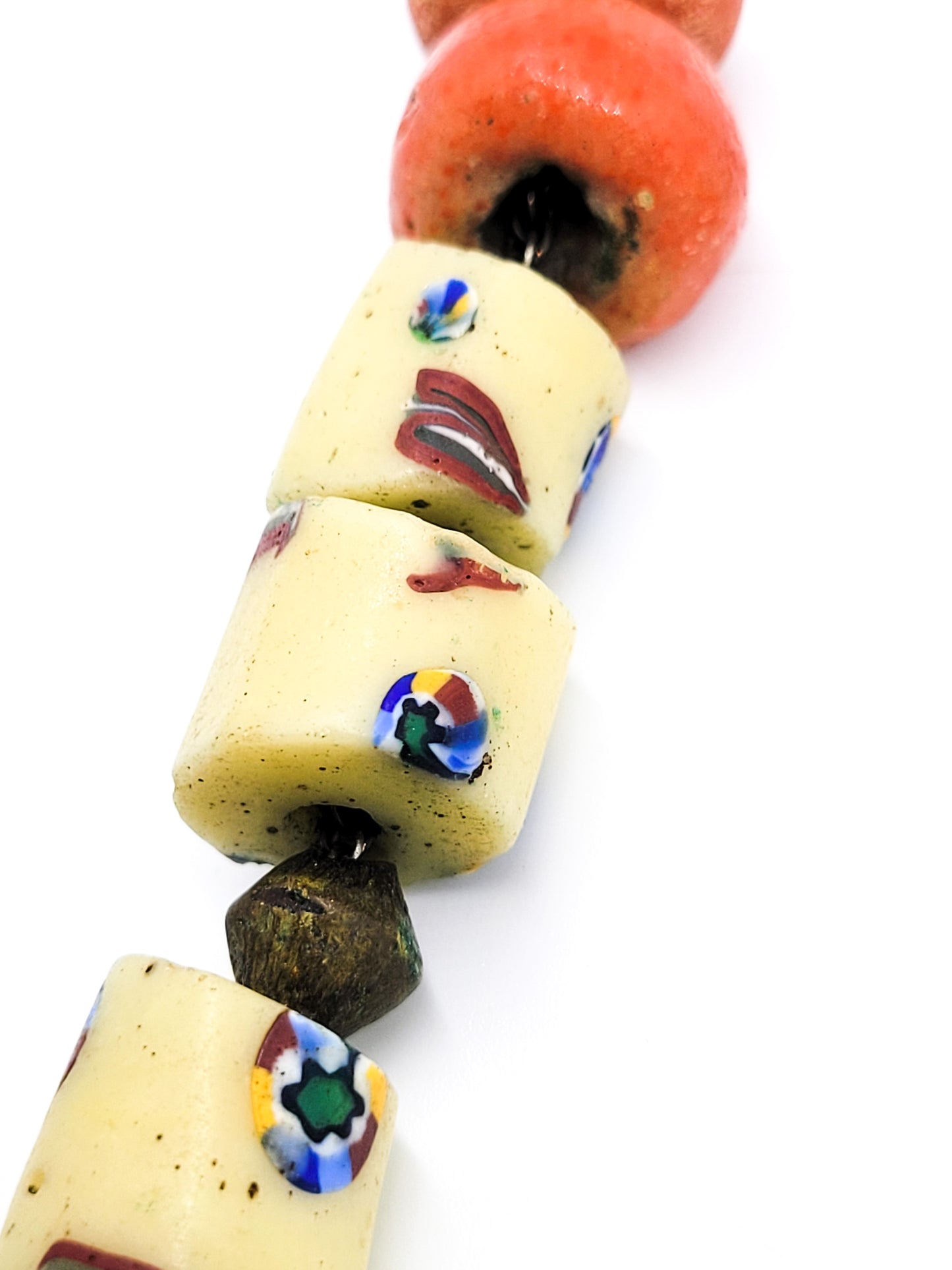 African trade beads antique Venetian Murano Millefiori glass beaded necklace