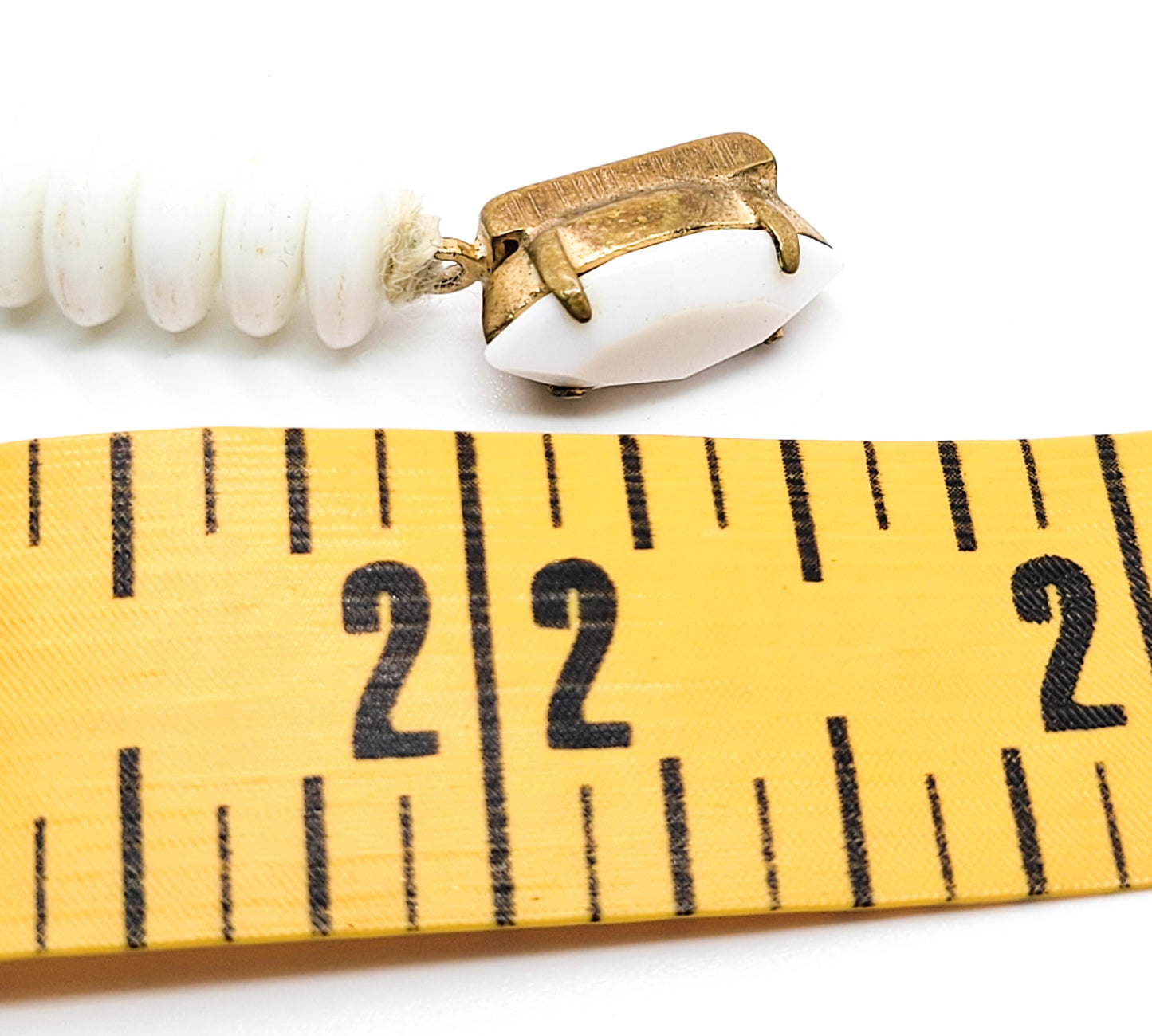 White milk glass beaded rhinestone mid century vintage gold toned necklace