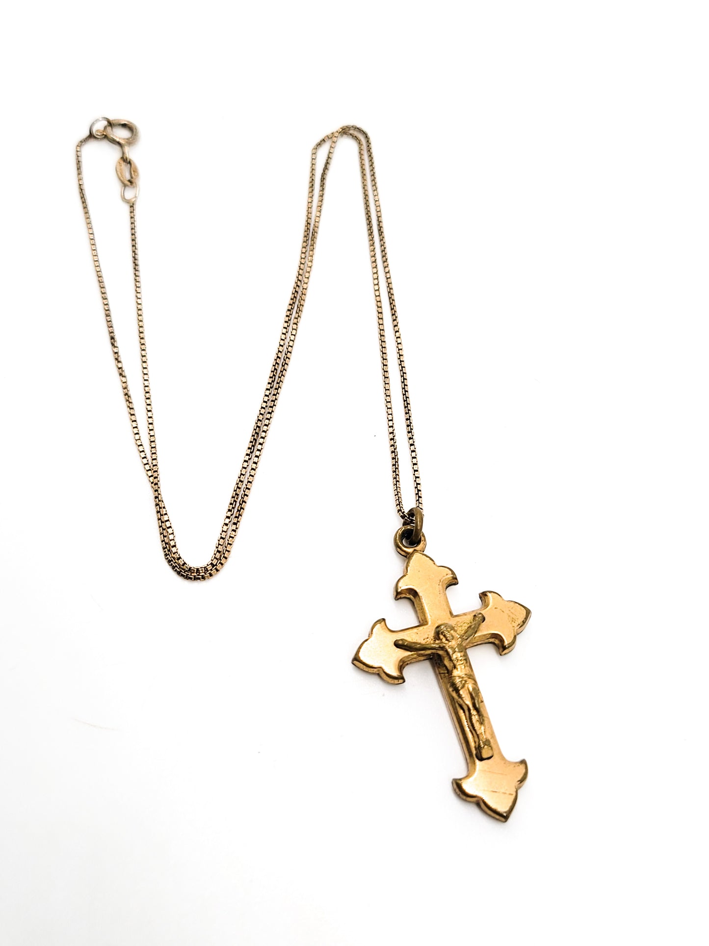 Crucifix vintage gold filled puffy cross vermeil gold over sterling silver chain necklace