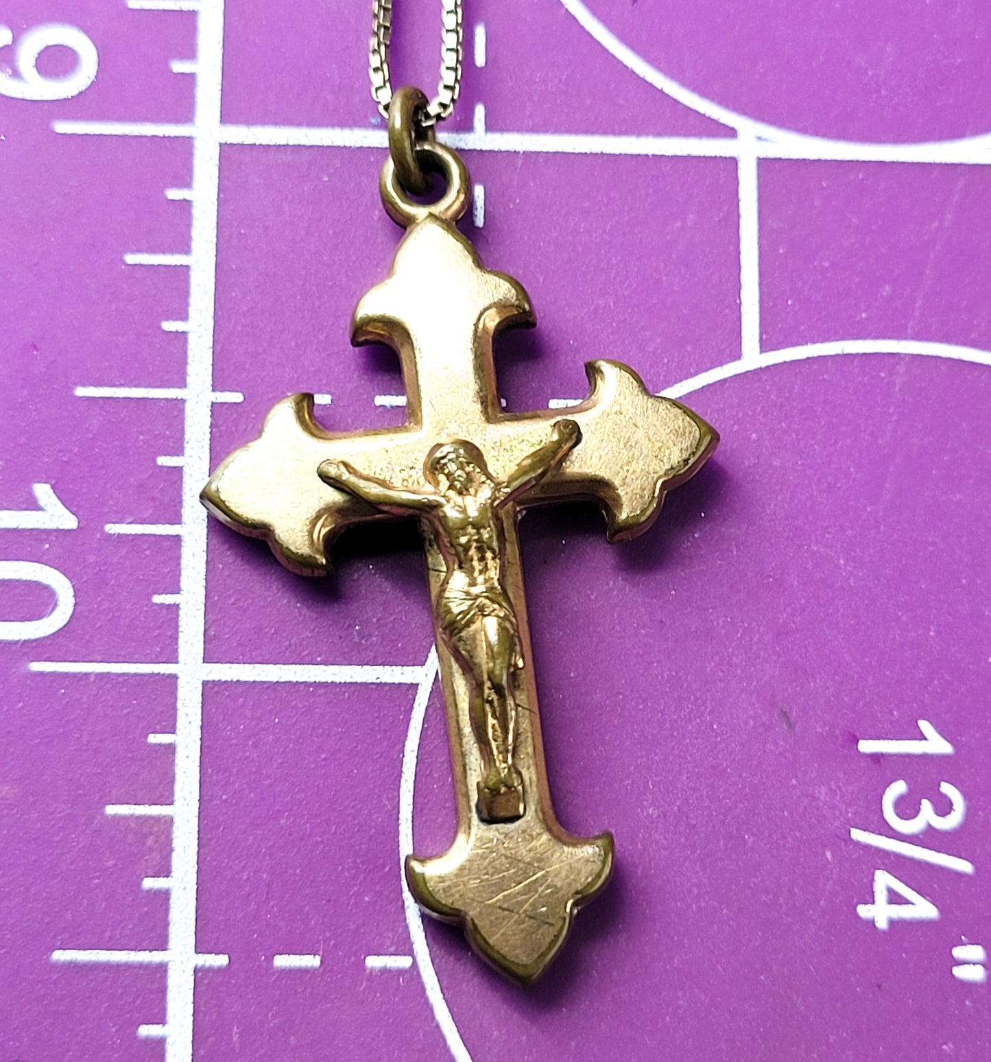 Crucifix vintage gold filled puffy cross vermeil gold over sterling silver chain necklace