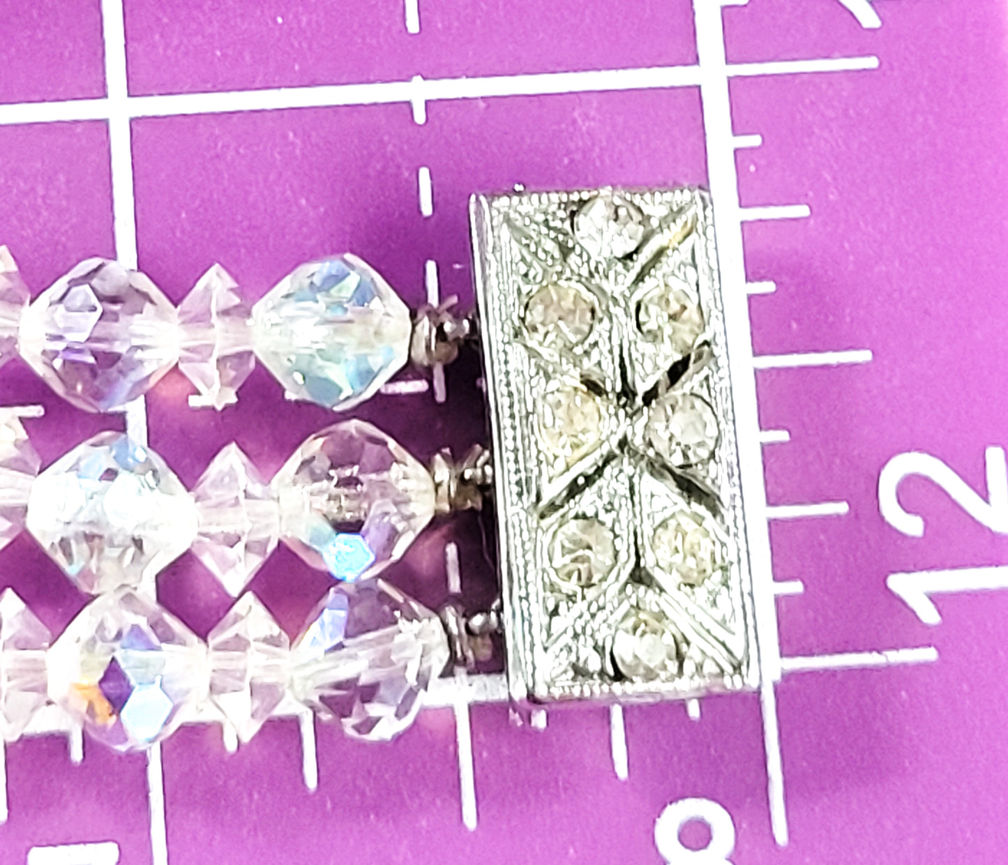 Austrian crystal three strand vintage rhodium plated pave beaded bracelet