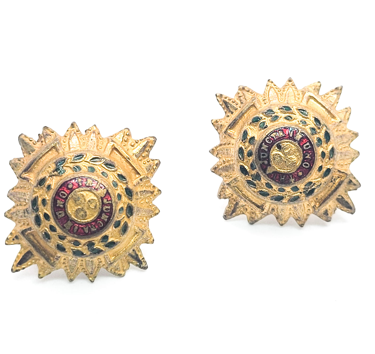 British Order Of the Bath Tria Juncta in Uno converted button earrings sterling enamel