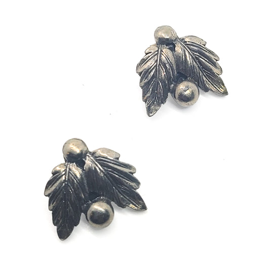Leaf and Berry vintage bronze holiday clip on earrings