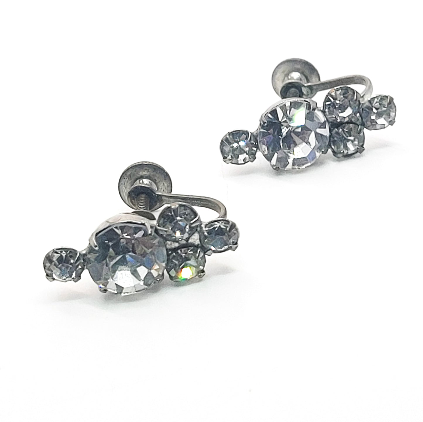 Bright clear round rhinestone vintage screw back earrings