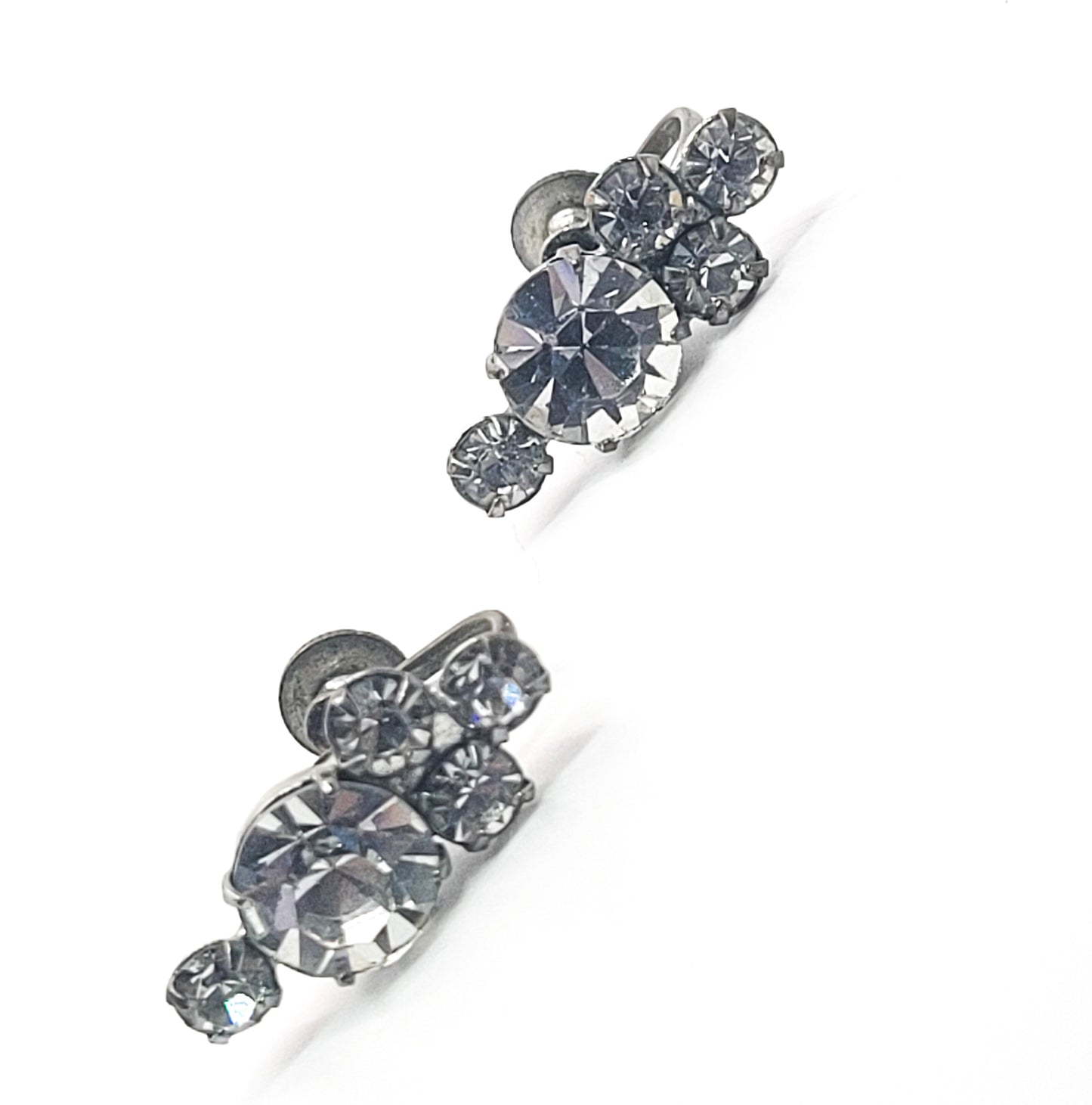 Bright clear round rhinestone vintage screw back earrings