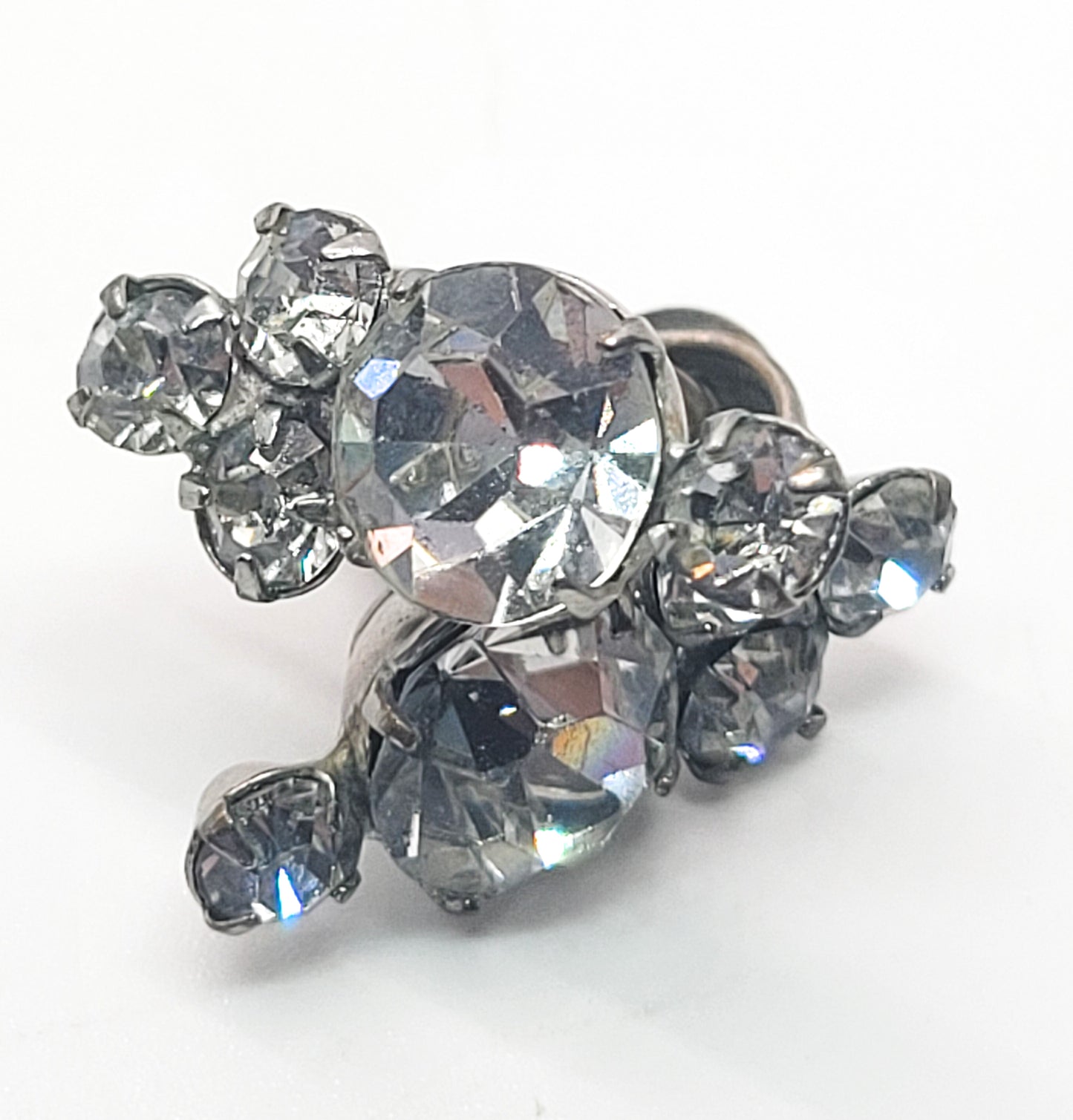 Bright clear round rhinestone vintage screw back earrings