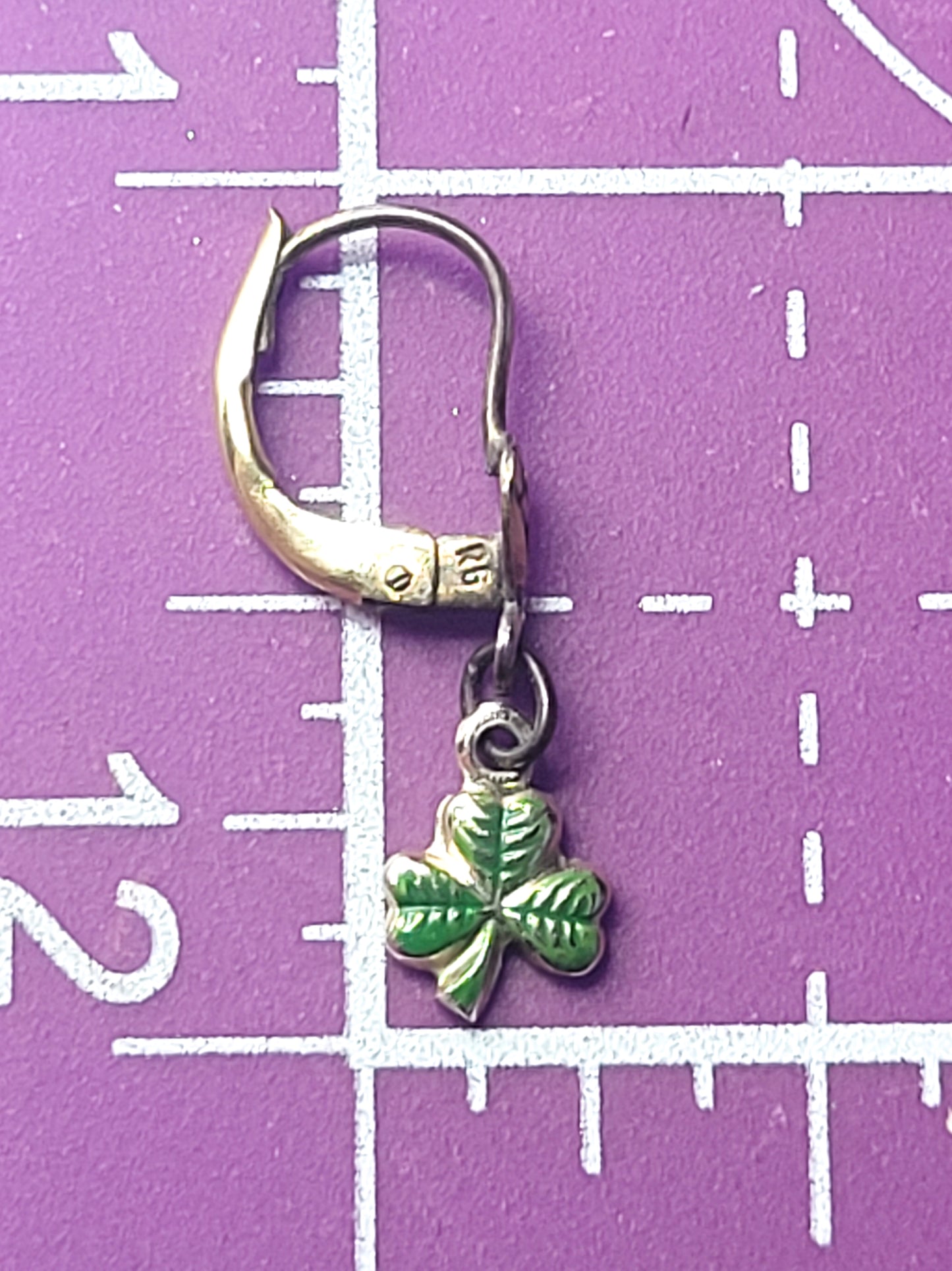 Rolled gold lever back green enamel shamrock vintage lever back flower earrings