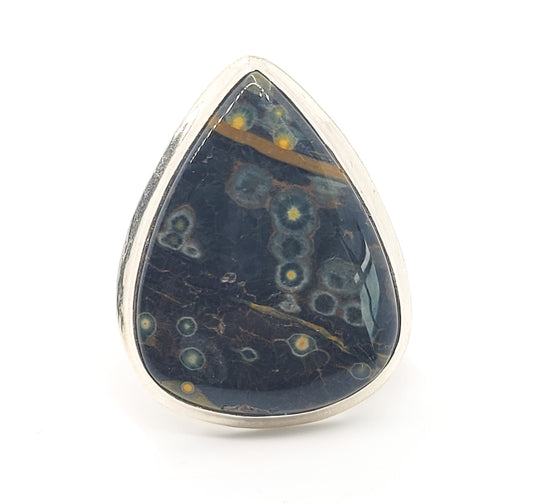 Ocean Jasper Tear dropped Large sterling silver statement ring size 8