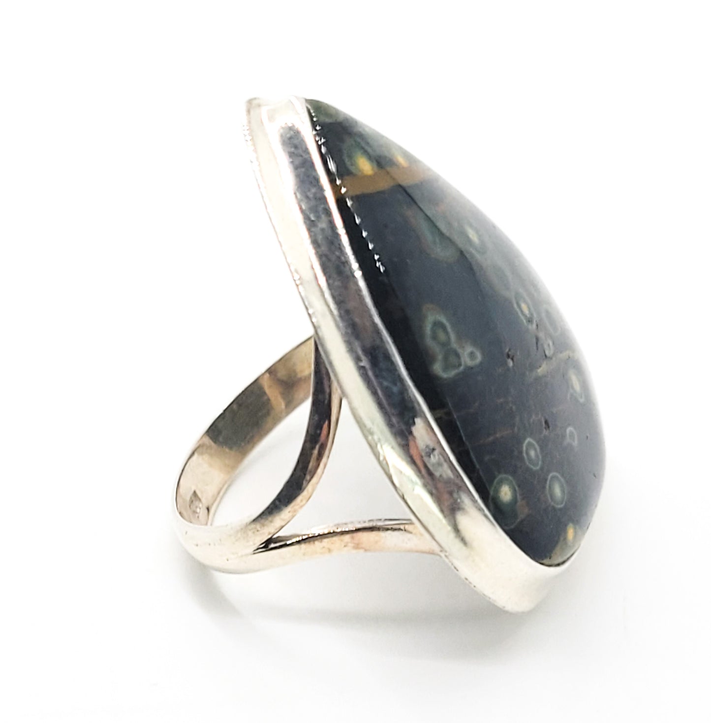 Ocean Jasper Tear dropped Large sterling silver statement ring size 8
