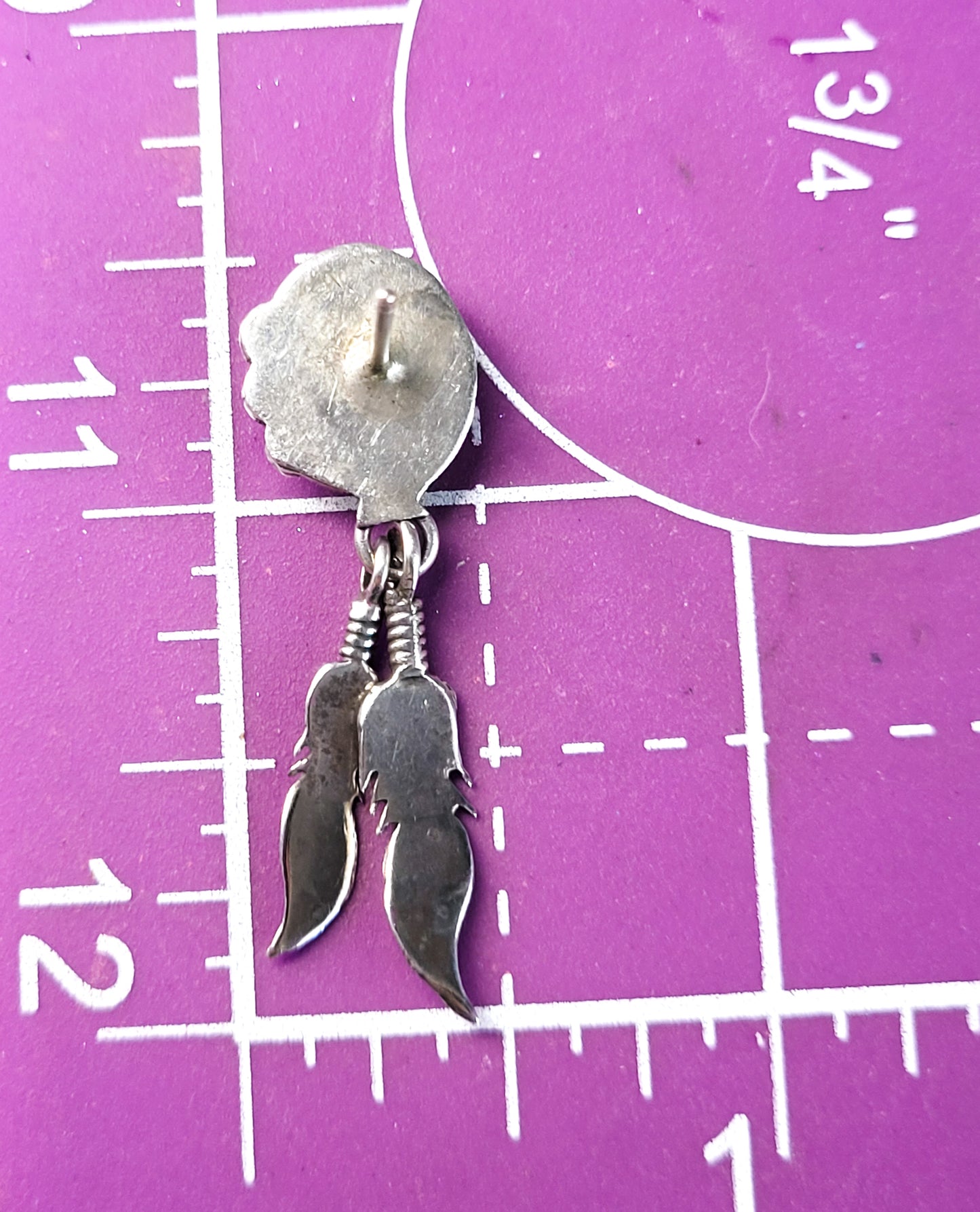 Pink Slipper Shell Native American sterling silver feather drop vintage earrings
