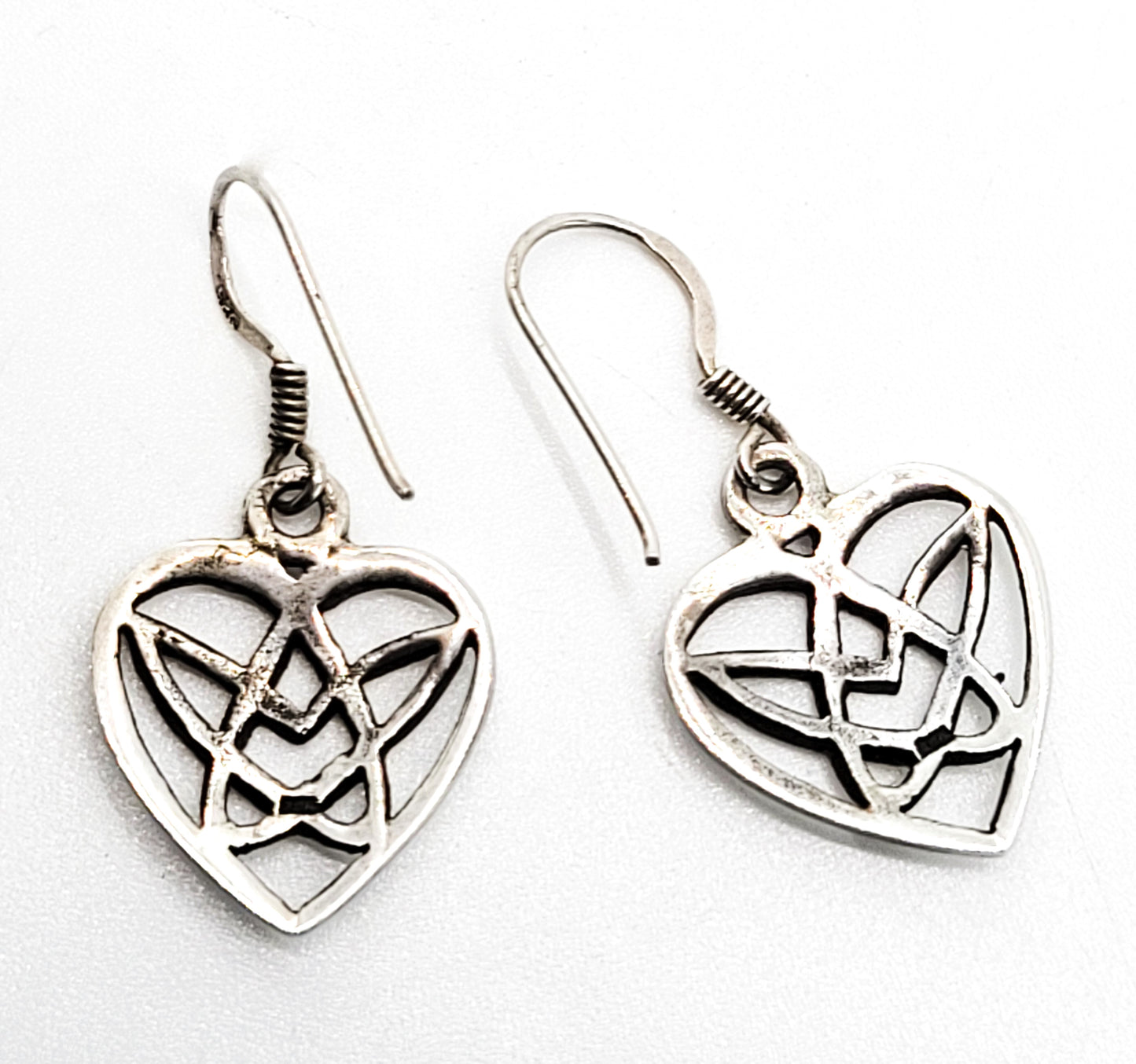 Celtic trinity knot vintage heart sterling silver drop earrings