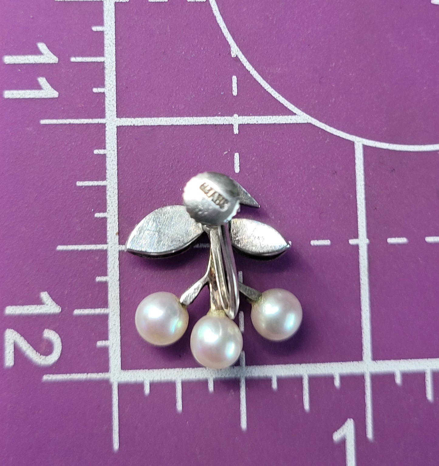 Cherry vintage Akoya pearl sterling silver screw back cherry fruit earrings